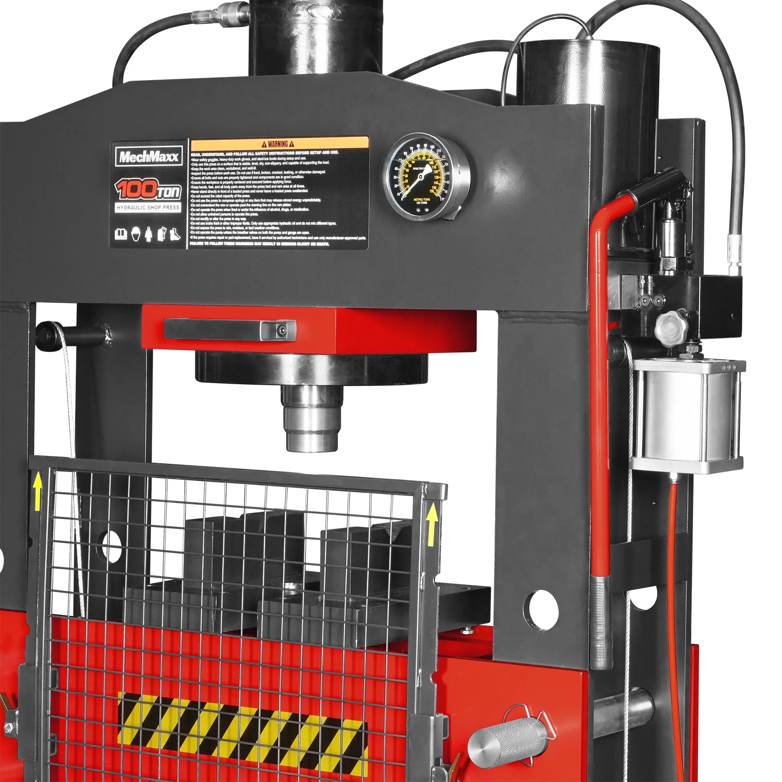100 Ton H-Frame Air/Hydraulic Shop Press with Hand Winch, Fully Welded Steel Frame, Safety Guard, Foot Pedal Control, HSP100 - Image 11