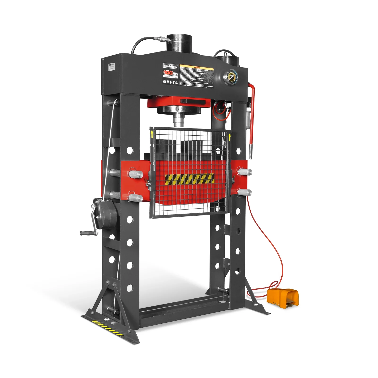 100 Ton H-Frame Air/Hydraulic Shop Press with Hand Winch, Fully Welded Steel Frame, Safety Guard, Foot Pedal Control, HSP100 - Image 17