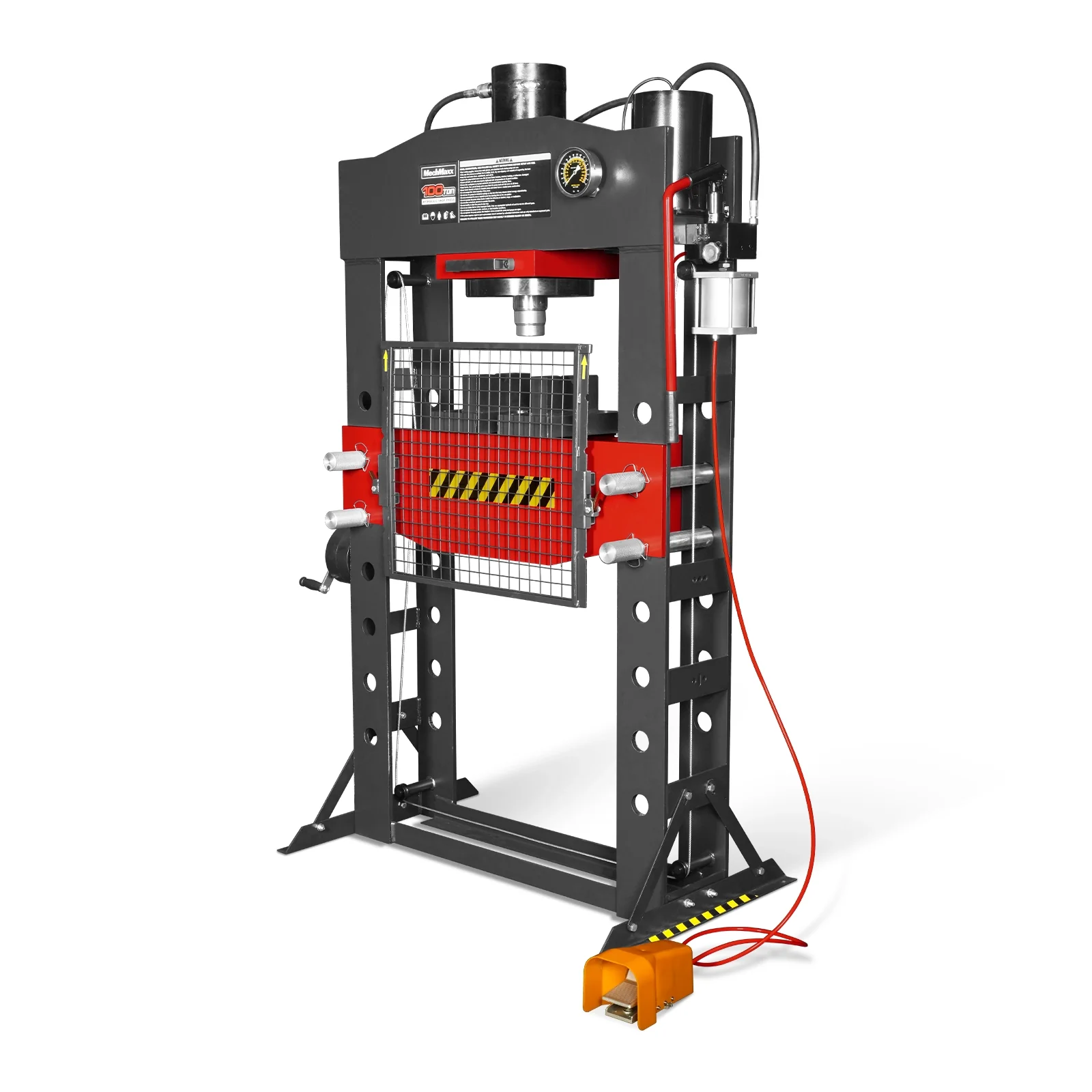 100 Ton H-Frame Air/Hydraulic Shop Press with Hand Winch, Fully Welded Steel Frame, Safety Guard, Foot Pedal Control, HSP100 - Image 19