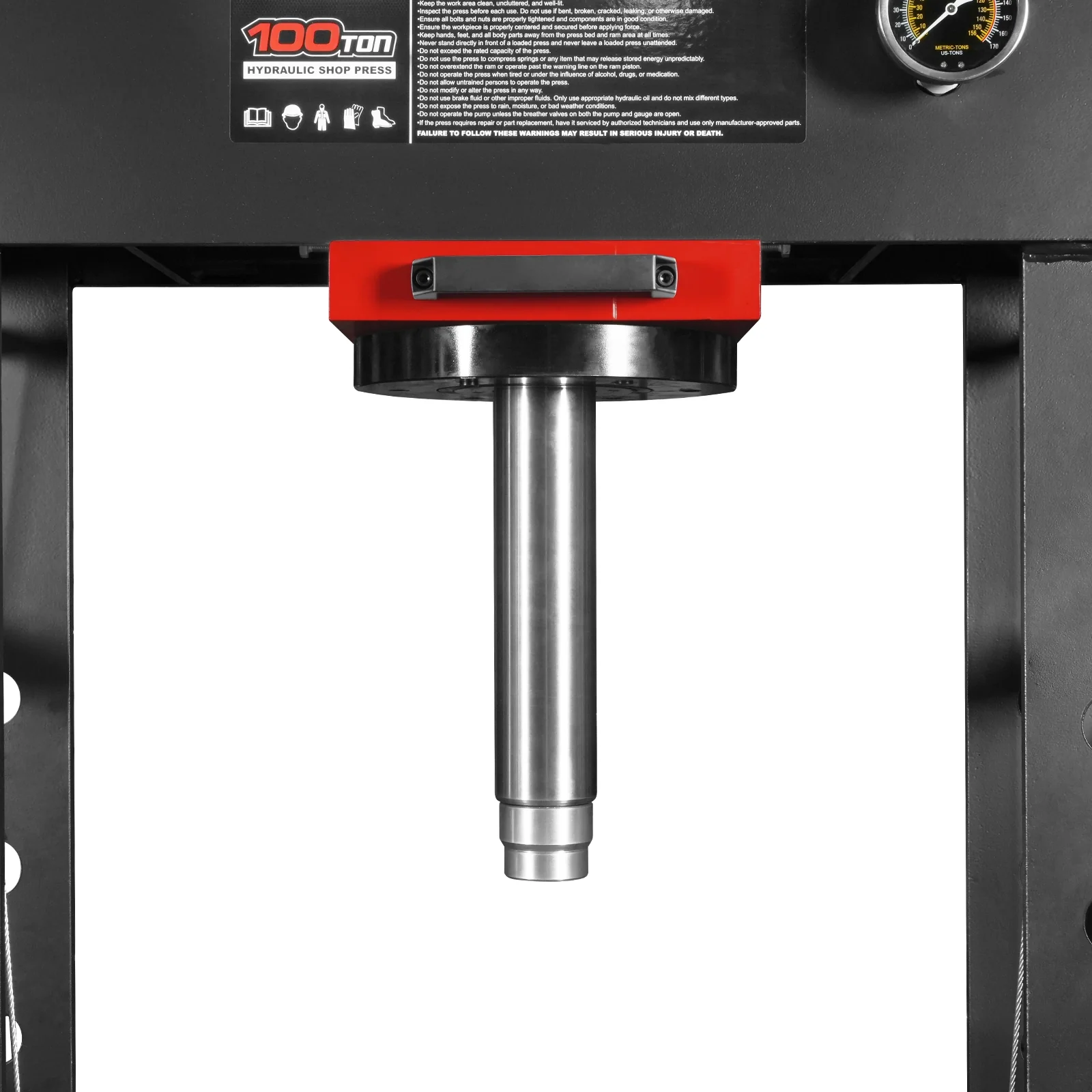 100 Ton H-Frame Electric Hydraulic Shop Press with Hand Winch, 110V Motor, Fully Welded Steel Frame, Safety Guard, Foot Pedal Control, HSP100E - Image 11