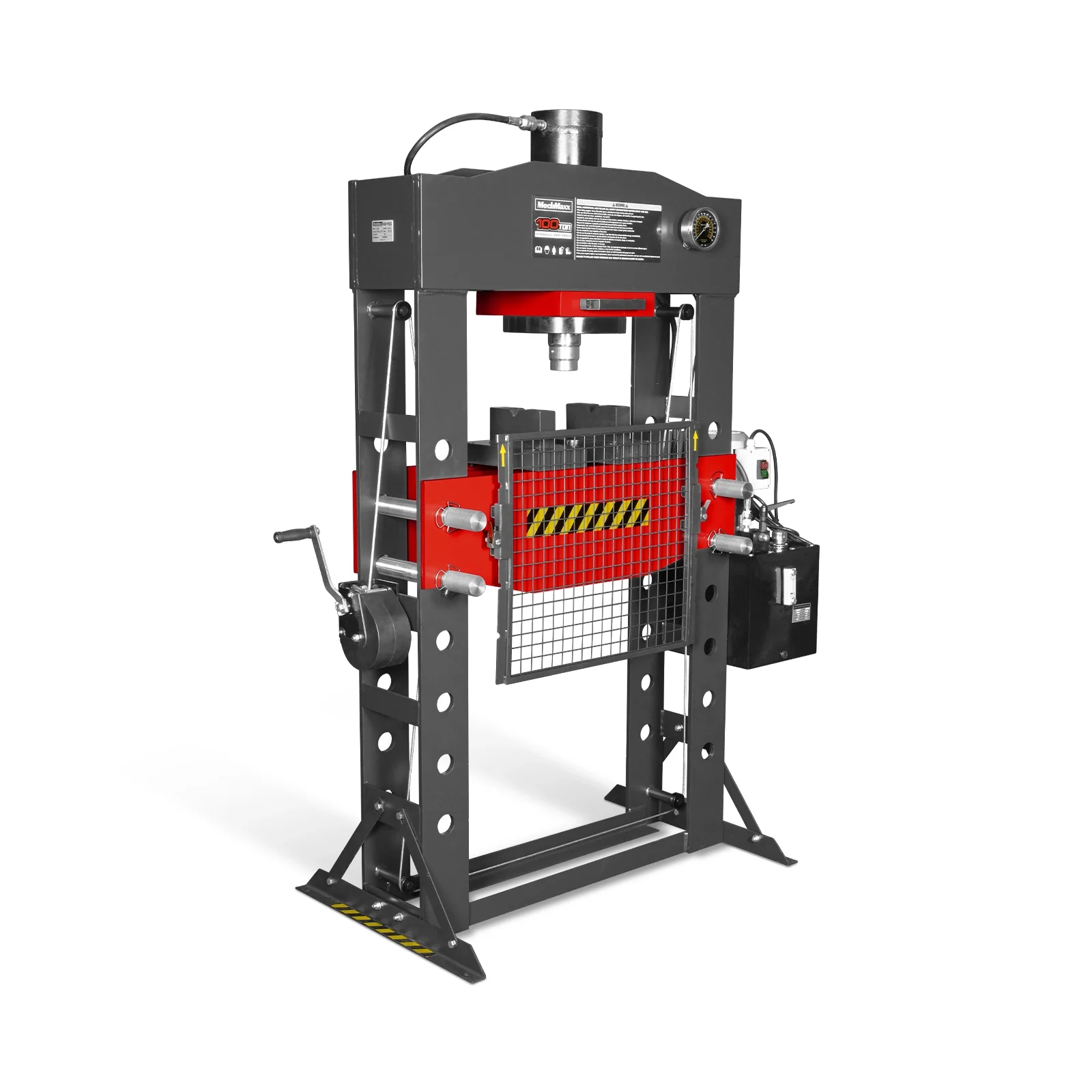 100 Ton H-Frame Electric Hydraulic Shop Press with Hand Winch, 110V Motor, Fully Welded Steel Frame, Safety Guard, Foot Pedal Control, HSP100E - Image 17