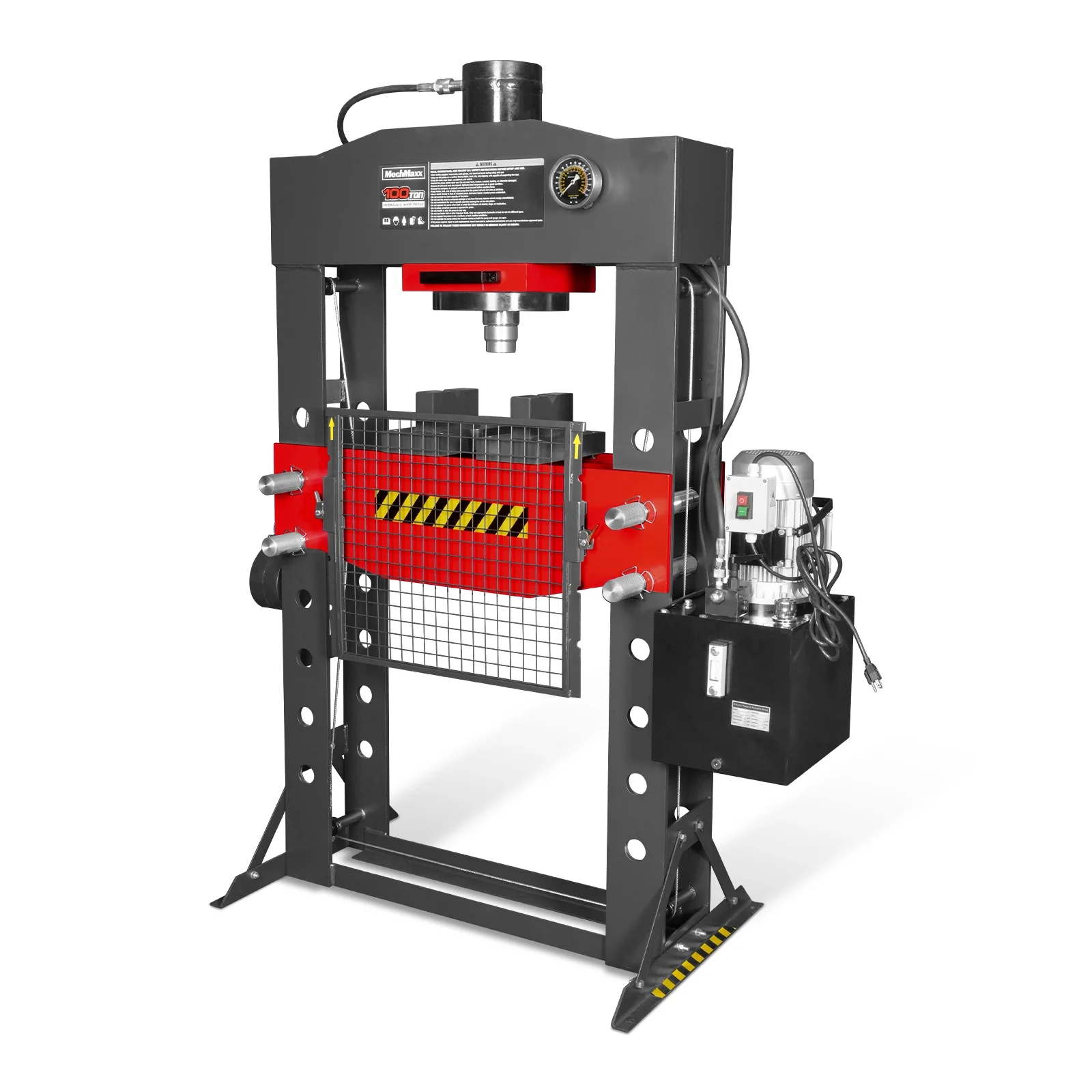 100 Ton H-Frame Electric Hydraulic Shop Press with Hand Winch, 110V Motor, Fully Welded Steel Frame, Safety Guard, Foot Pedal Control, HSP100E - Image 23