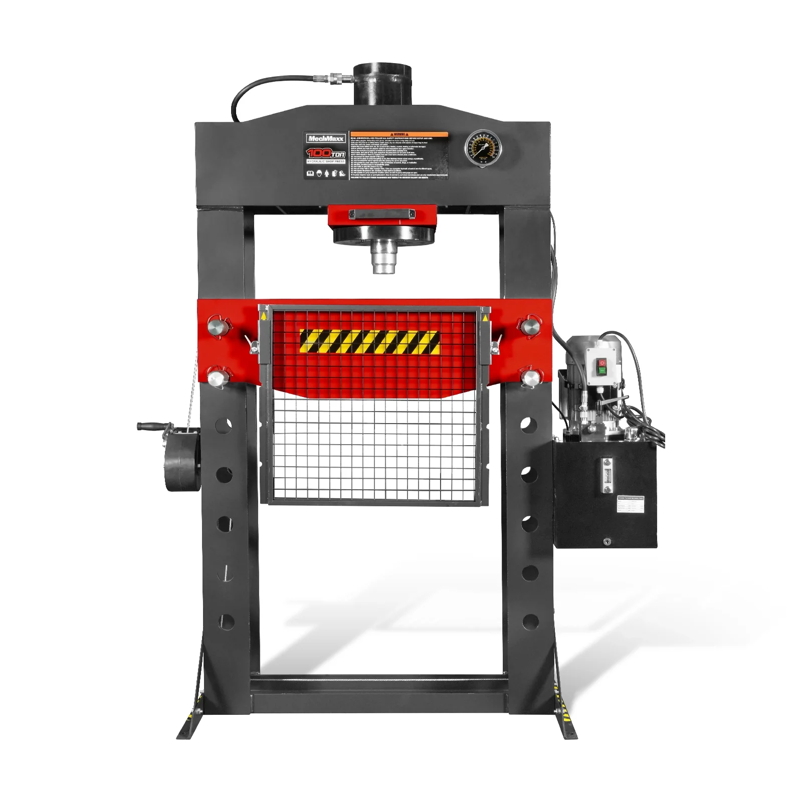 100 Ton H-Frame Electric Hydraulic Shop Press with Hand Winch, 110V Motor, Fully Welded Steel Frame, Safety Guard, Foot Pedal Control, HSP100E - Image 24