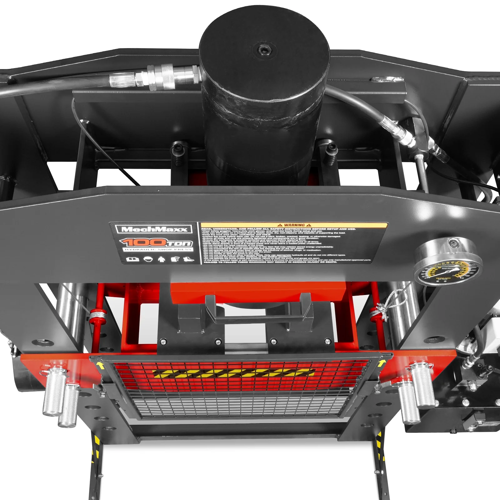 100 Ton H-Frame Electric Hydraulic Shop Press with Hand Winch, 110V Motor, Fully Welded Steel Frame, Safety Guard, Foot Pedal Control, HSP100E - Image 9