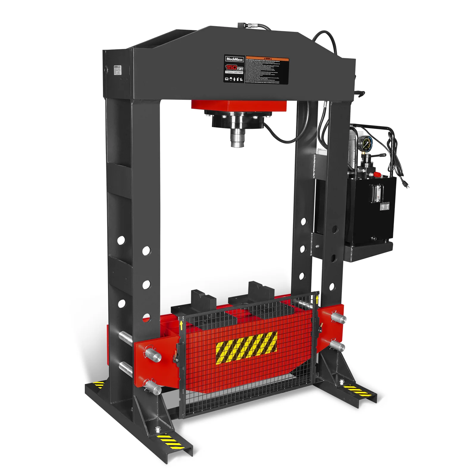 150 Ton H-Frame Electric Hydraulic Shop Press with Double-Acting Cylinder & Chain-Driven Table Lift, 110V Motor, Fully Welded Steel Frame, Safety Guard, HSP150E - Image 26