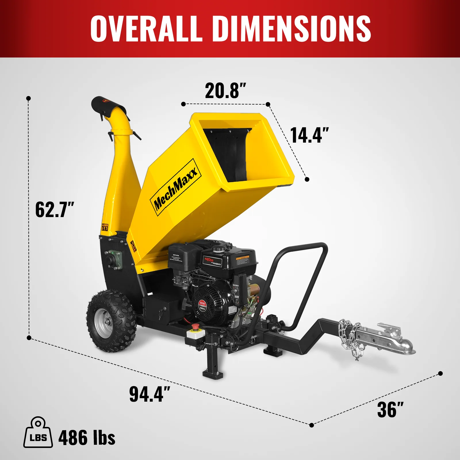 5 inch E-start DUCAR 420cc 15hp Gasoline Engine Powered Drum Wood Chipper with Towbar ,  PGS1500 - Image 4