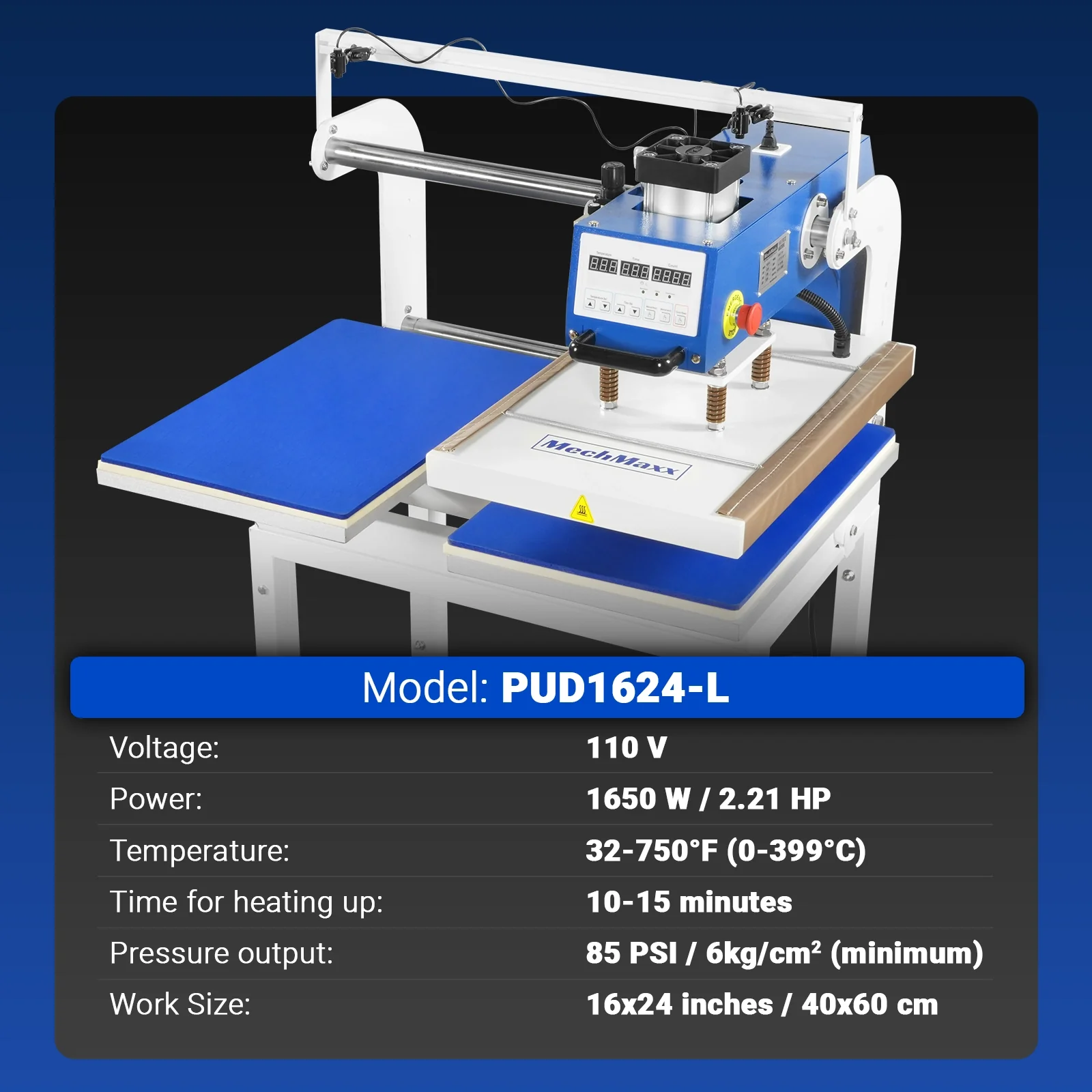 16x24 Inch Commercial Pneumatic Dual Platen Heat Press - Infrared Positioning Auto Lift Sublimation Transfer Machine Digital LCD Control (110V 2.2HP) - Image 3