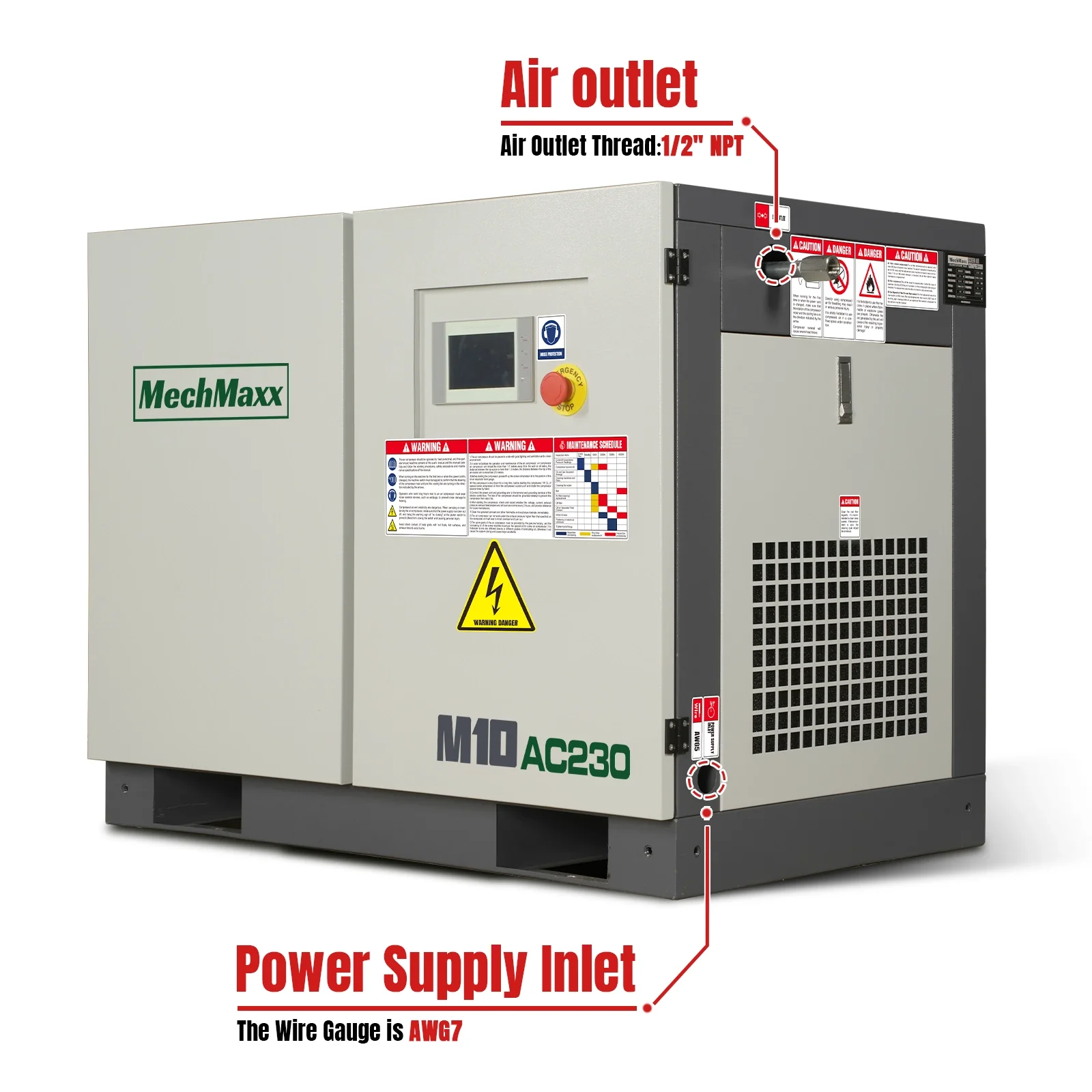 10HP Rotary Screw Air Compressor - 32 CFM,  116 PSI,  230V 3-Phase | Industrial-Grade - Image 3