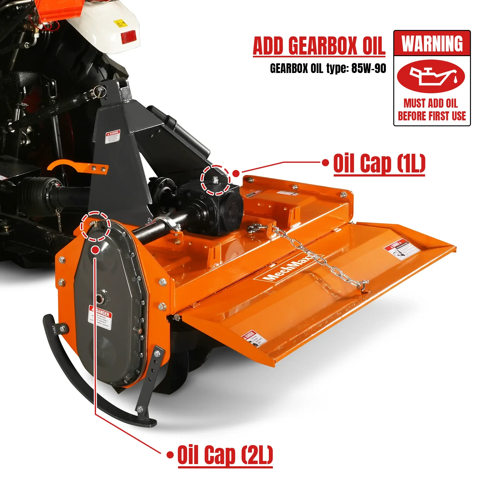 4.5FT 3-Point Gear Drive Rotary Tiller, 25-45HP Tractor, PTO Shaft Included (With Slip Clutch), Cat. 1 Hookup , RT450 - Image 4