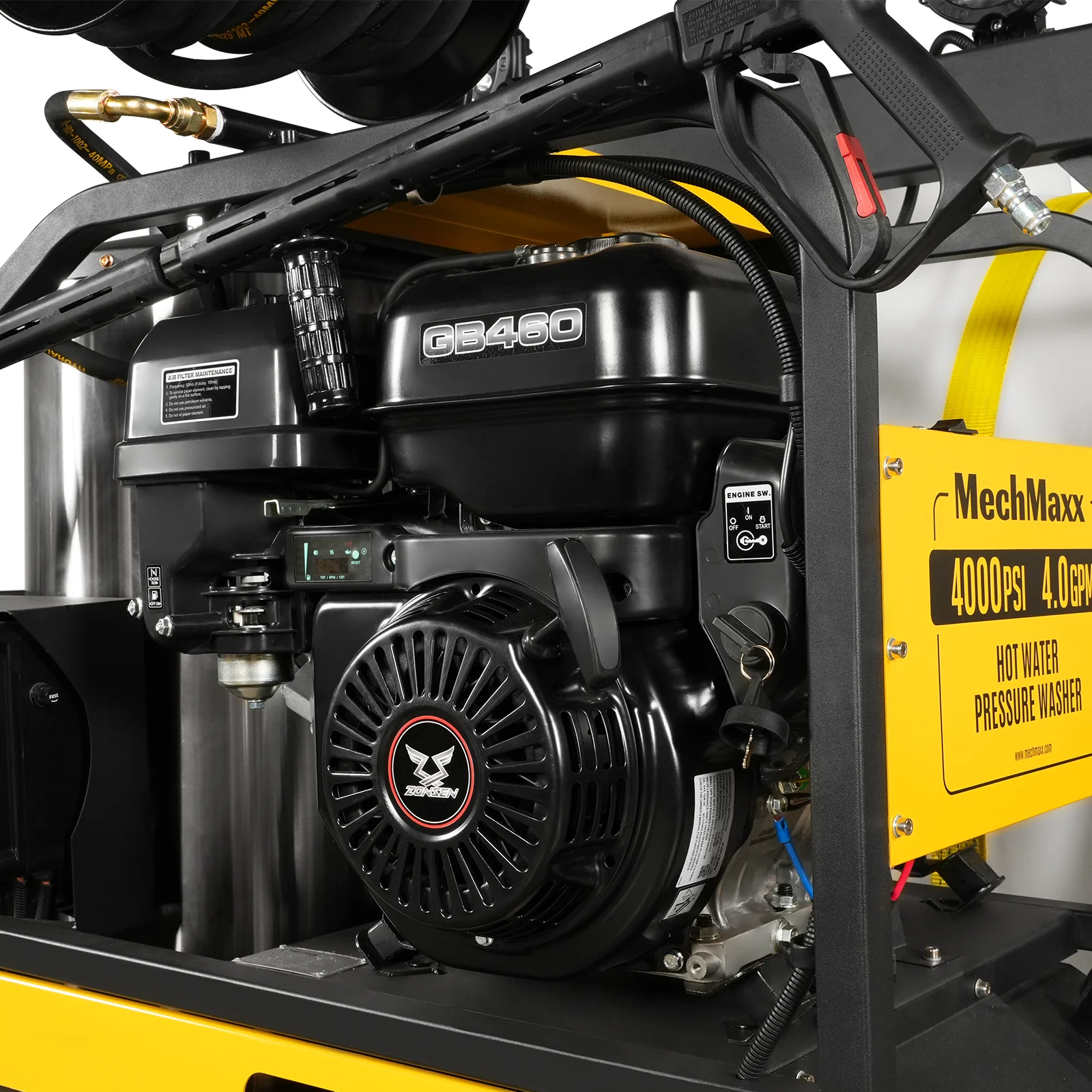 4000 PSI 4 GPM 15 HP ZONSEN E-Start Gas Engine Hot Water Pressure Washer Skid Mounted with 175 Gal Tank,  HPW40DT - Image 4