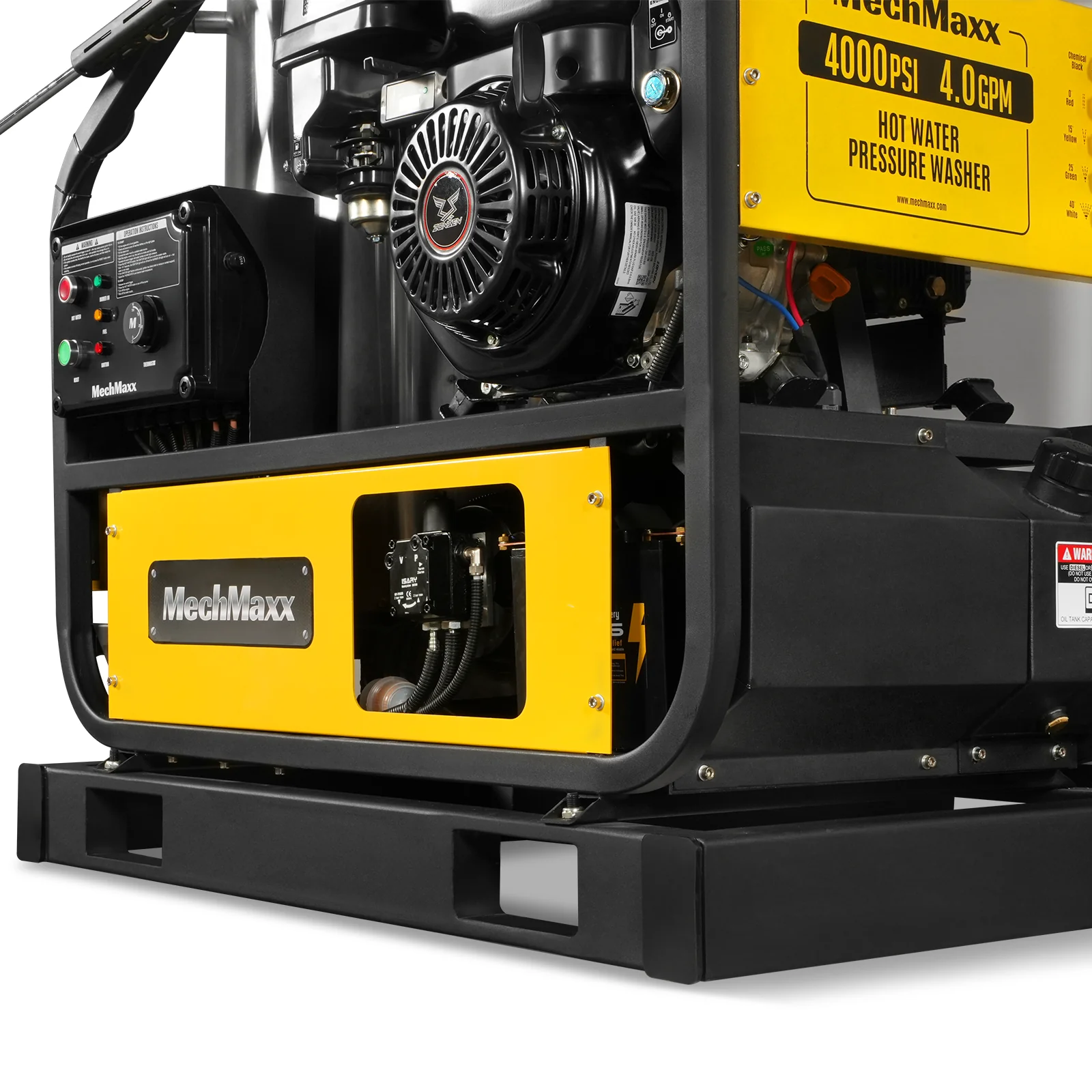 4000 PSI 4 GPM 15 HP ZONSEN E-Start Gas Engine Hot Water Pressure Washer Skid Mounted with 175 Gal Tank,  HPW40DT - Image 14