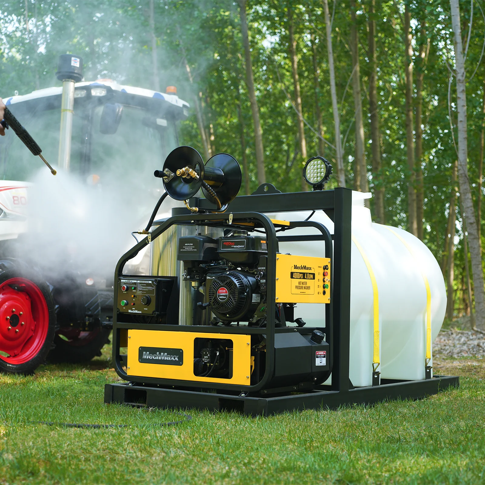 4000 PSI 4 GPM 15 HP ZONSEN E-Start Gas Engine Hot Water Pressure Washer Skid Mounted with 245 Gal Tank,  HPW40DBT - Image 4