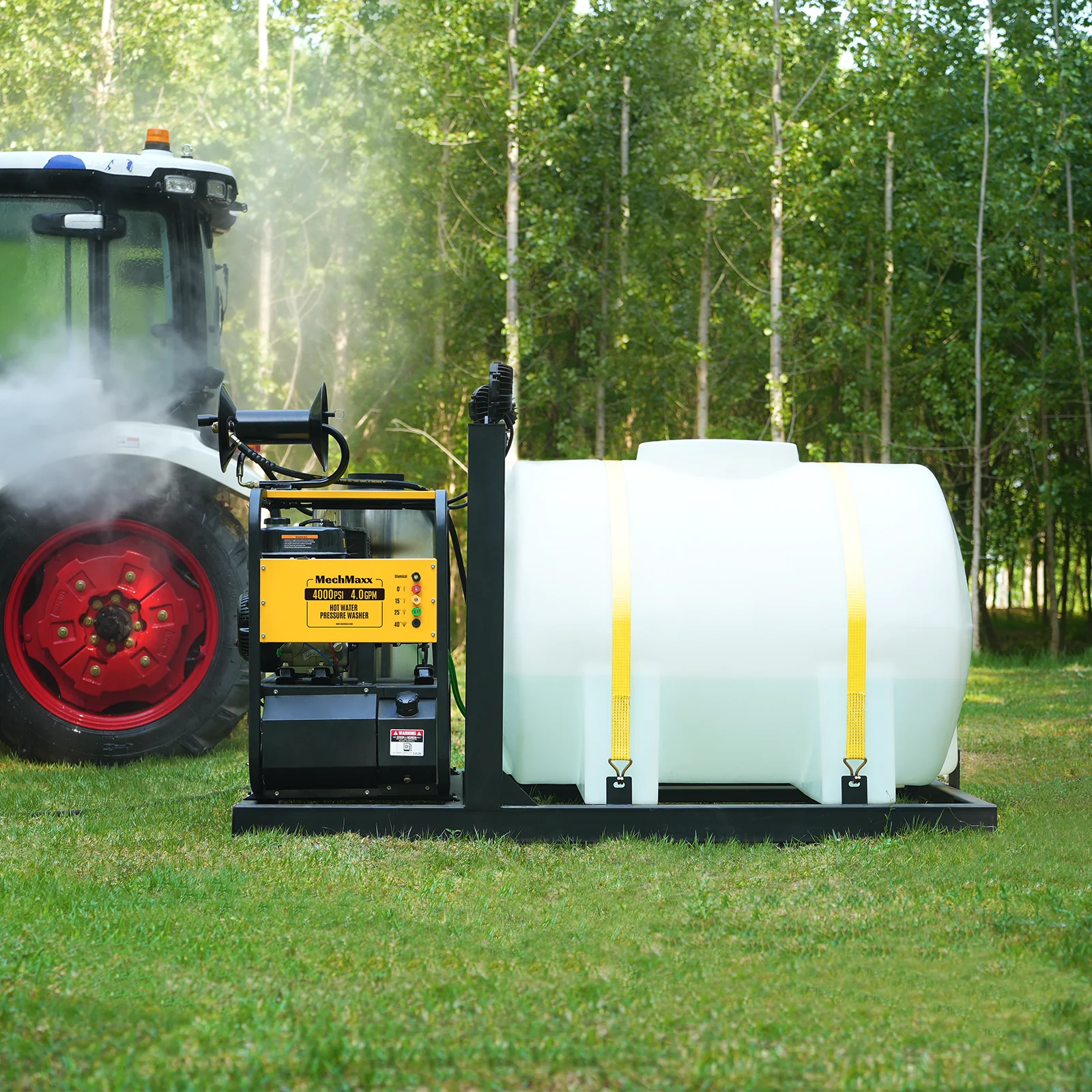 4000 PSI 4 GPM 15 HP ZONSEN E-Start Gas Engine Hot Water Pressure Washer Skid Mounted with 245 Gal Tank,  HPW40DBT - Image 5