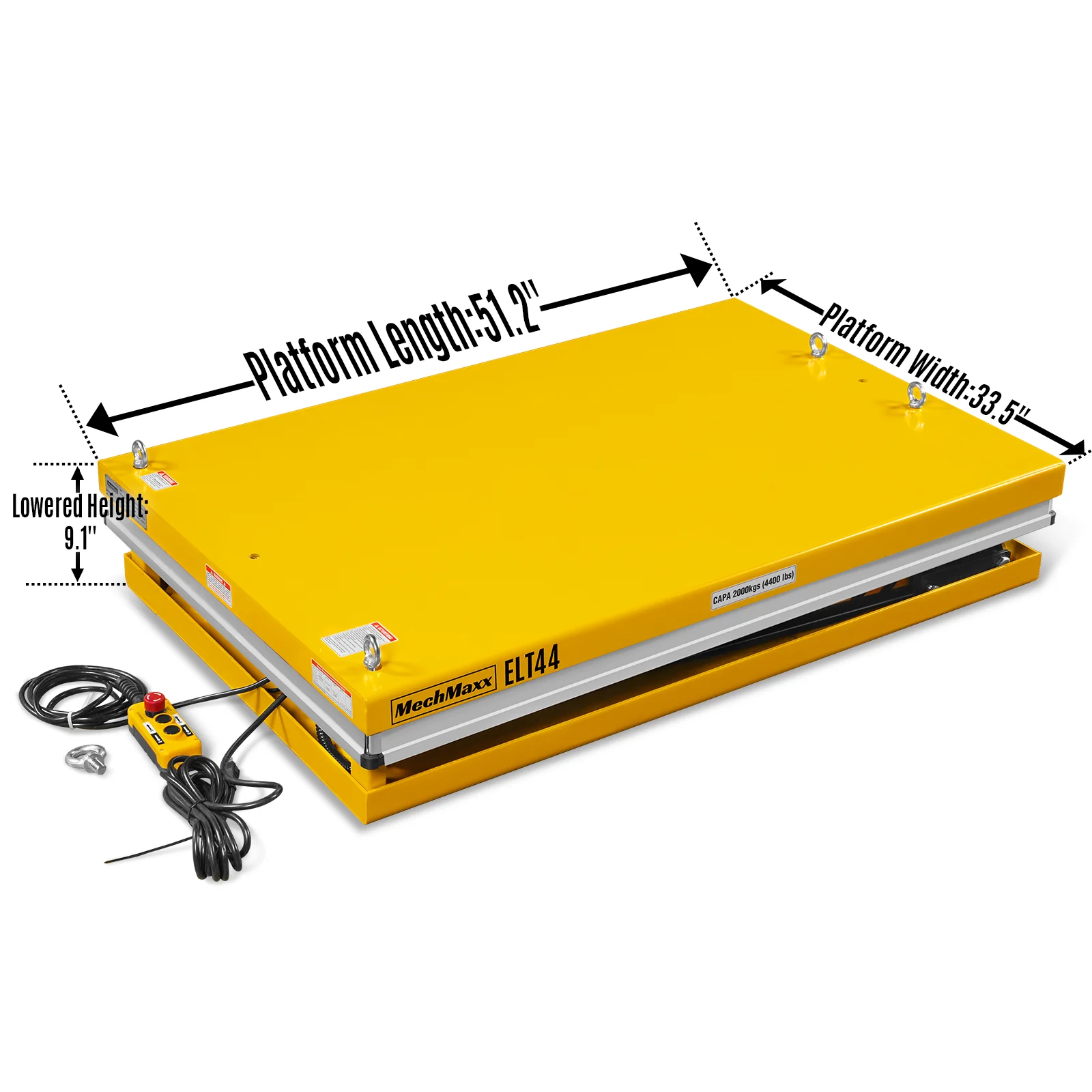 4400lbs Capacity Stationary Powered Hydraulic Lift Table, 51.2" x 33.5" Platform, 41.3" Lift Height, UL Certified Motor, ELT44 - Image 3