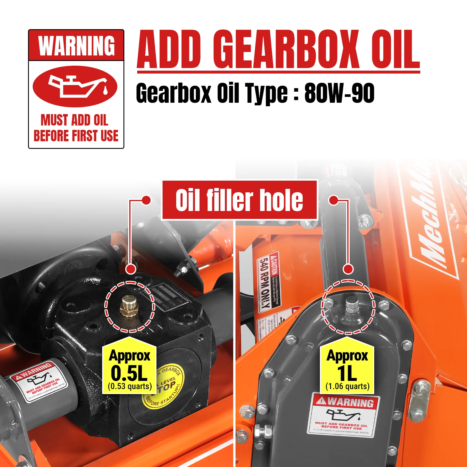 48 in Rotary Tiller, 3 Point Hitch Cat.1, Chain Drive, PTO Shaft Included with Shear Bolt, 18-35 HP, LRT48 - Image 3