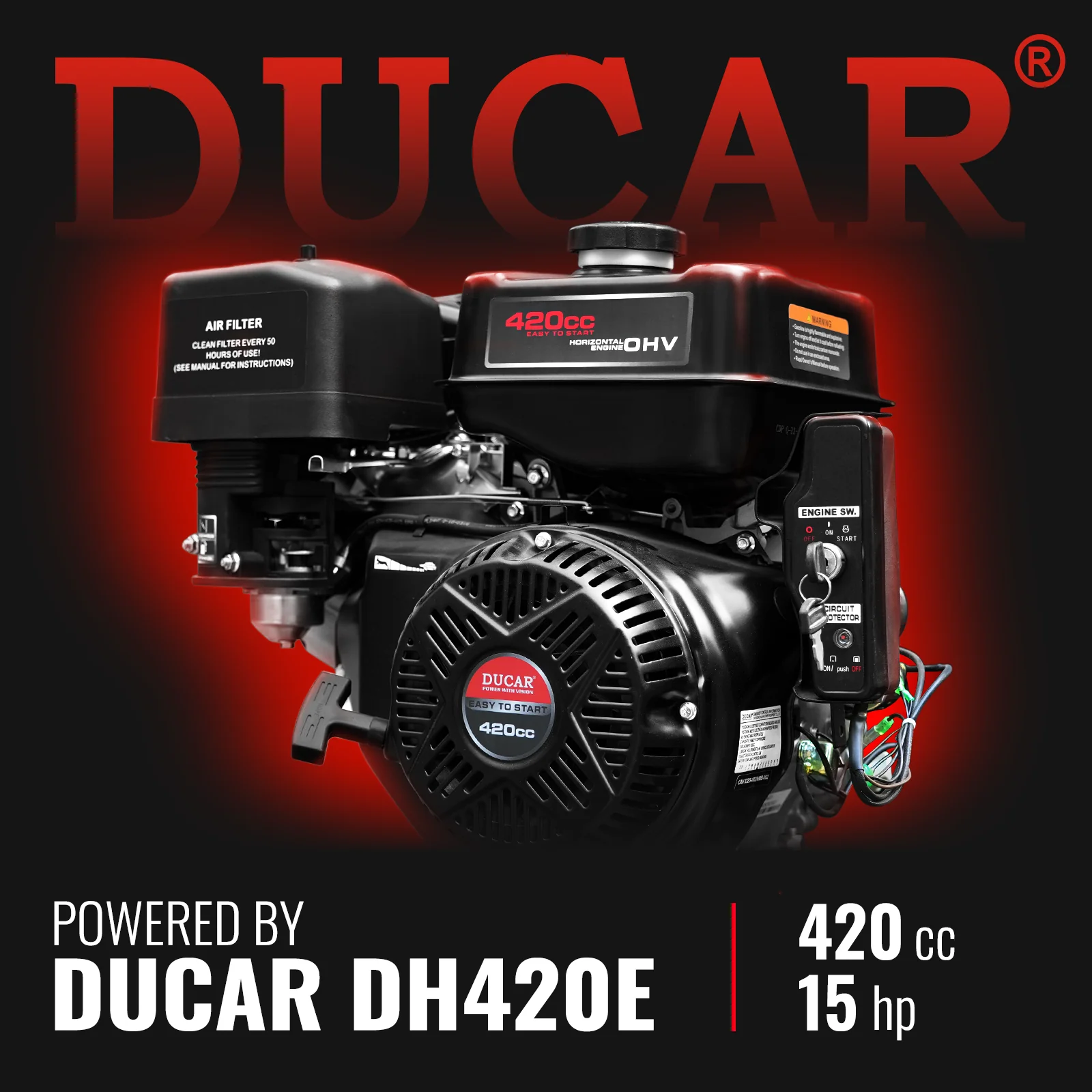 5 inch E-start DUCAR 420cc 15hp Gasoline Engine Powered Disc Wood Chipper with Taillight ,  P4205 - Image 9