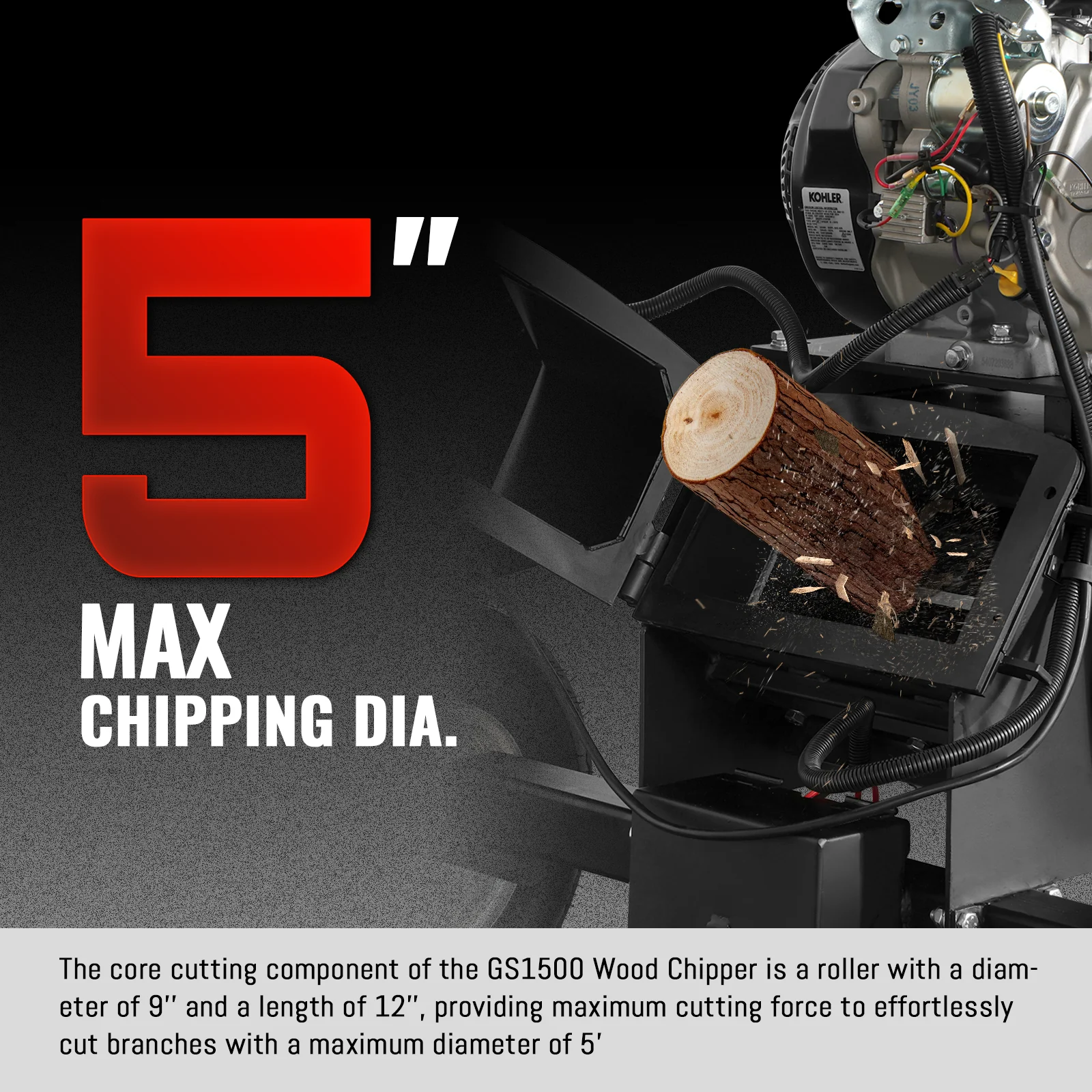 5 inch E-start KOHLER 429cc Gasoline Engine Powered Wood Chipper,  GS1500 - Image 10
