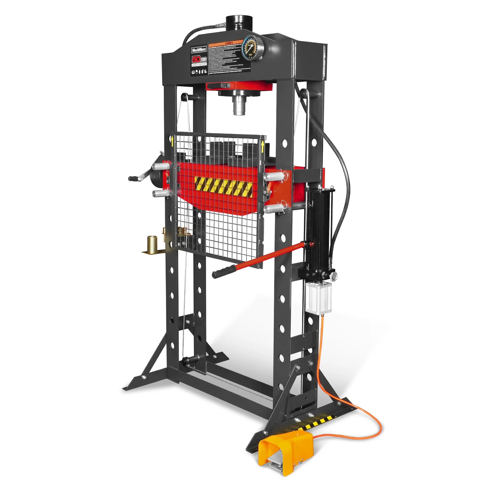 50 Ton H-Frame Air/Hydraulic Shop Press with Hand Winch & Press Pin Kit, Fully Welded Steel Frame, Safety Guard, Foot Pedal Control, HSP50 - Image 28
