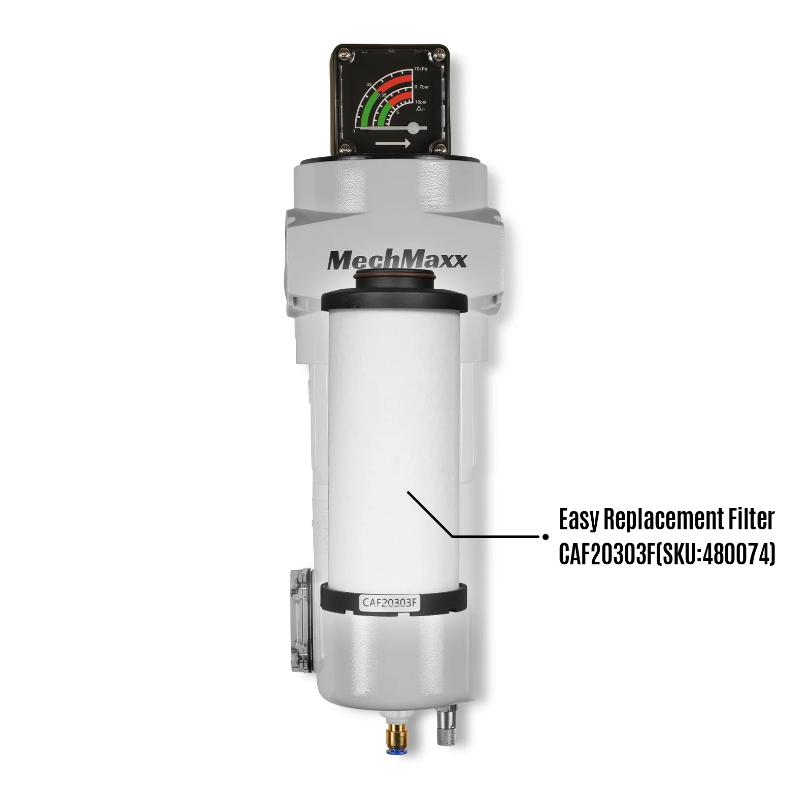 99 CFM Compressed Air Oil-Water Separator Precision Filter,0.01μm,Oil Content 0.001ppm, With Auto Drain, Pressure Gauge - Image 3