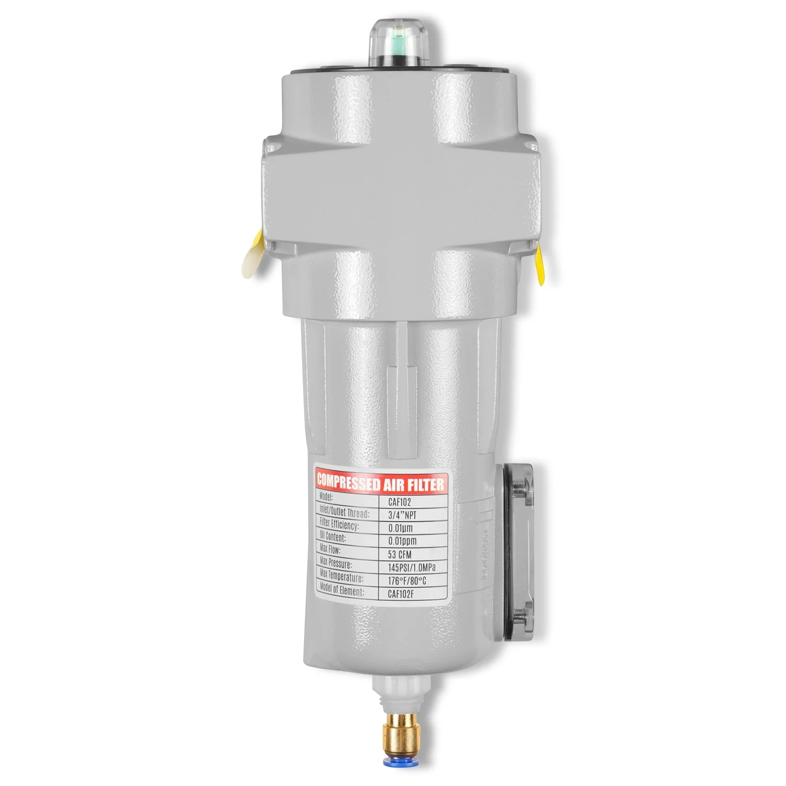 53 CFM Compressed Air Oil-Water Separator Precision Filter,0.01μm,Oil Content 0.01ppm, With Auto Drain, Pressure Indicator - Image 5