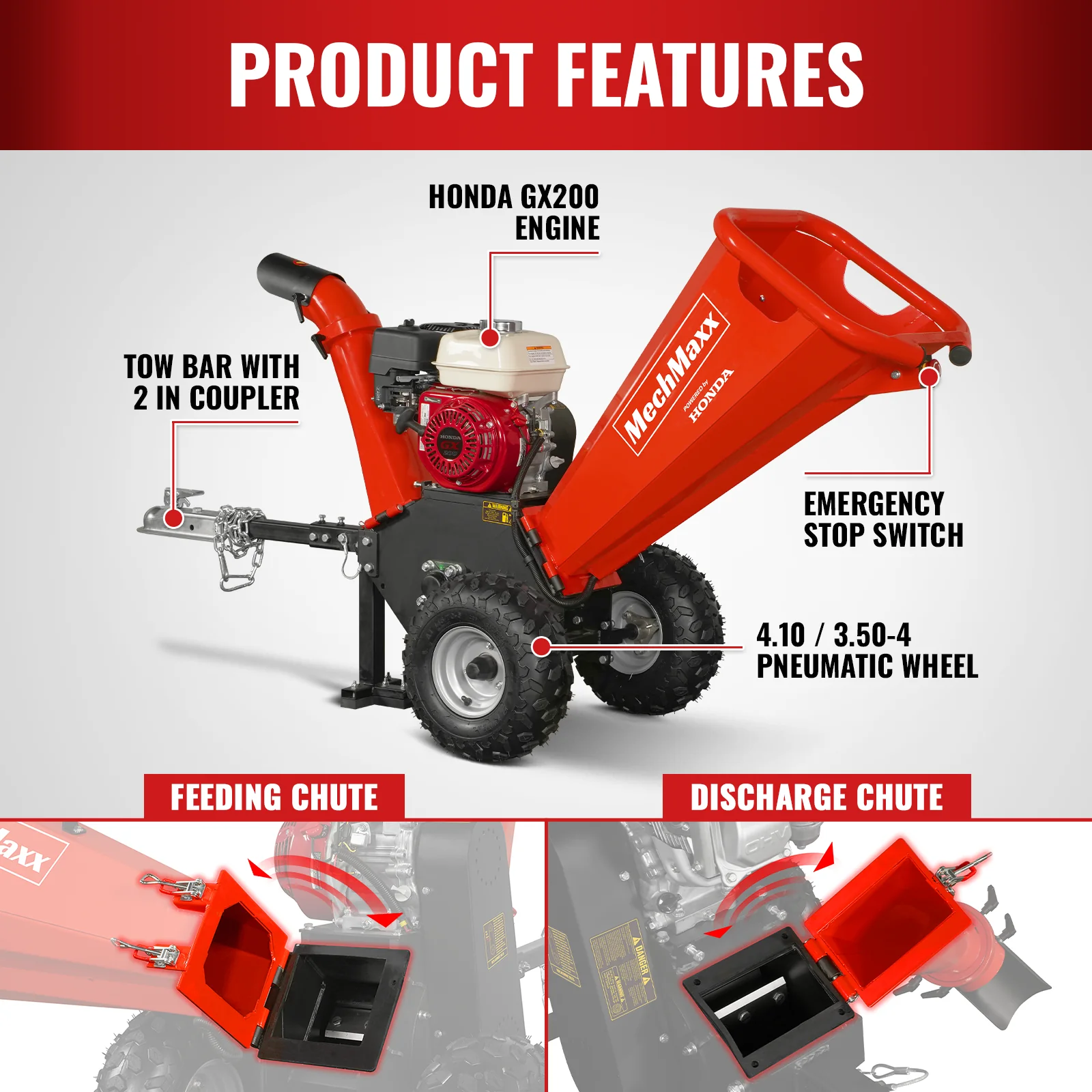 HONDA GX200 Gasoline Engine Powered 4 inch Wood Chipper,  GS650 - Image 9