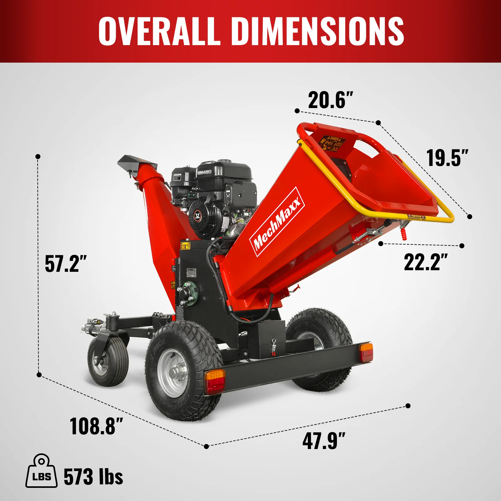 6 inch ZONSEN E-Start 459cc 15hp Gas Powered 4 - Wheel Drum Wood Chipper with Taillight ,  B150 - Image 8