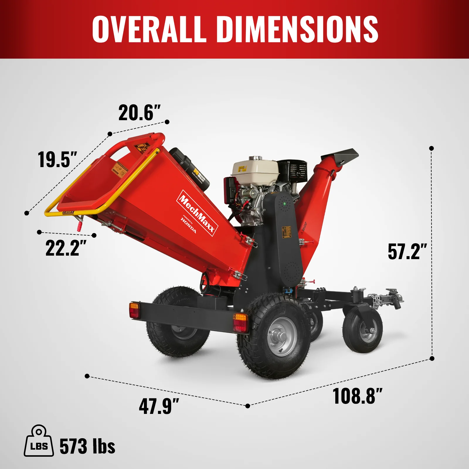 6 inch HONDA E-Start Gasoline Engine Powered 4 - Wheel Drum Wood Chipper with Taillight ,  B150 - Image 6