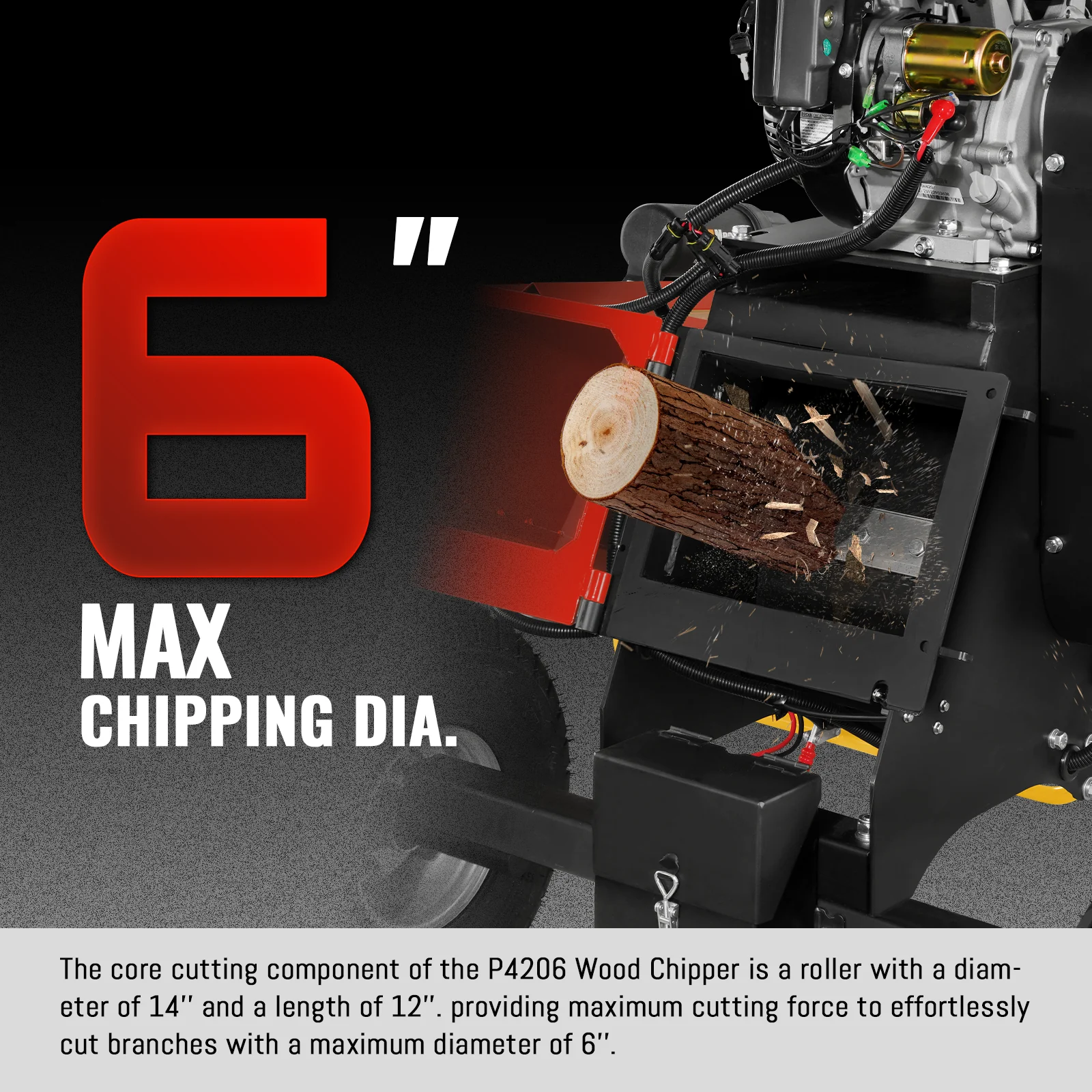 6 inch KOHLER E-Start 429cc 14HP Gasoline Engine Powered Drum Wood Chipper , P4206 - Image 2