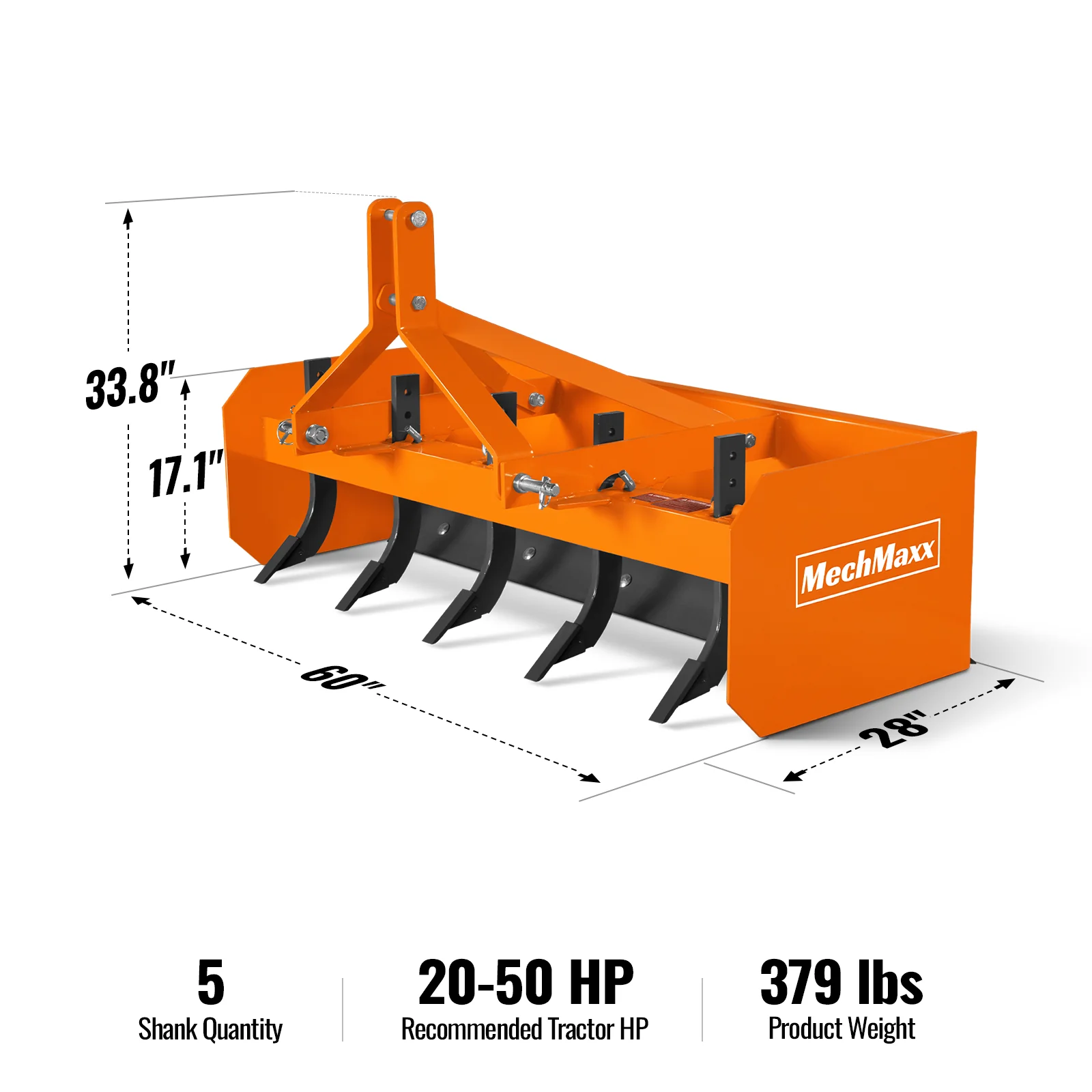 60" Box Blade Scraper with 5 Shanks 3 Point Hitch Tractor Attachment,  BB60 - Image 2