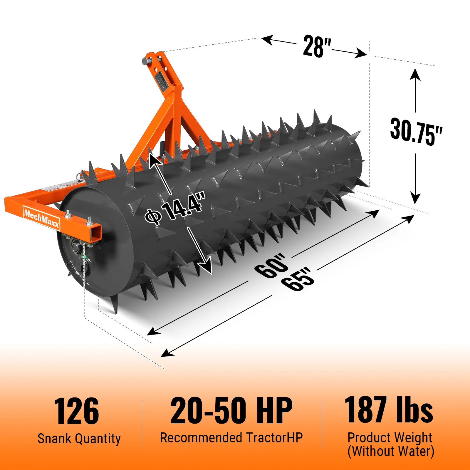 60" Drum Spike Aerator Cat. 1 3-Point Hitch Tractor Attachment, DSA60 - Image 2