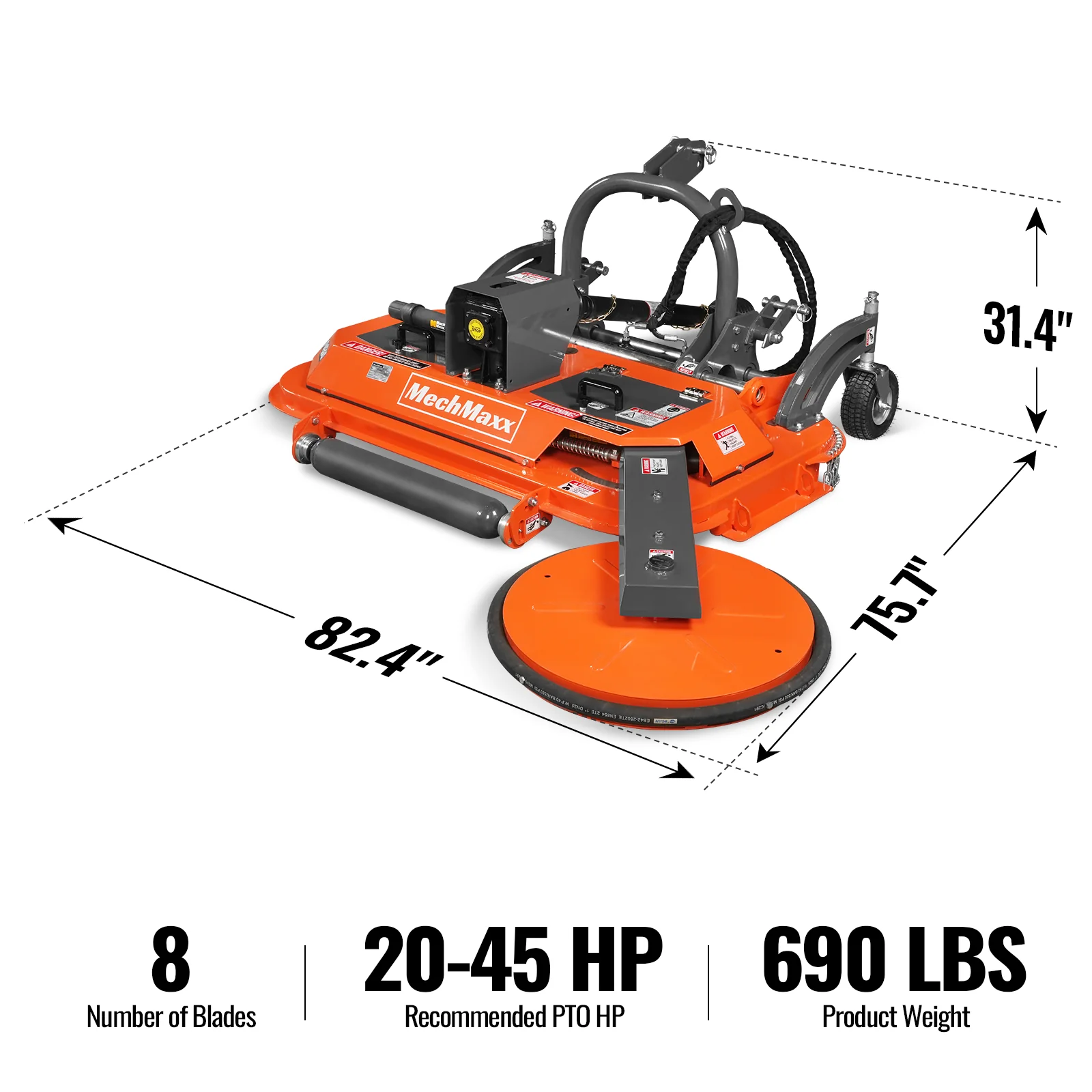 60 in Orchard Finish Mower, 3 Point Hitch Cat.1, Hydraulic Offset, PTO Shaft Included with Shear Bolt, 20-45 HP, FMS60 - Image 2