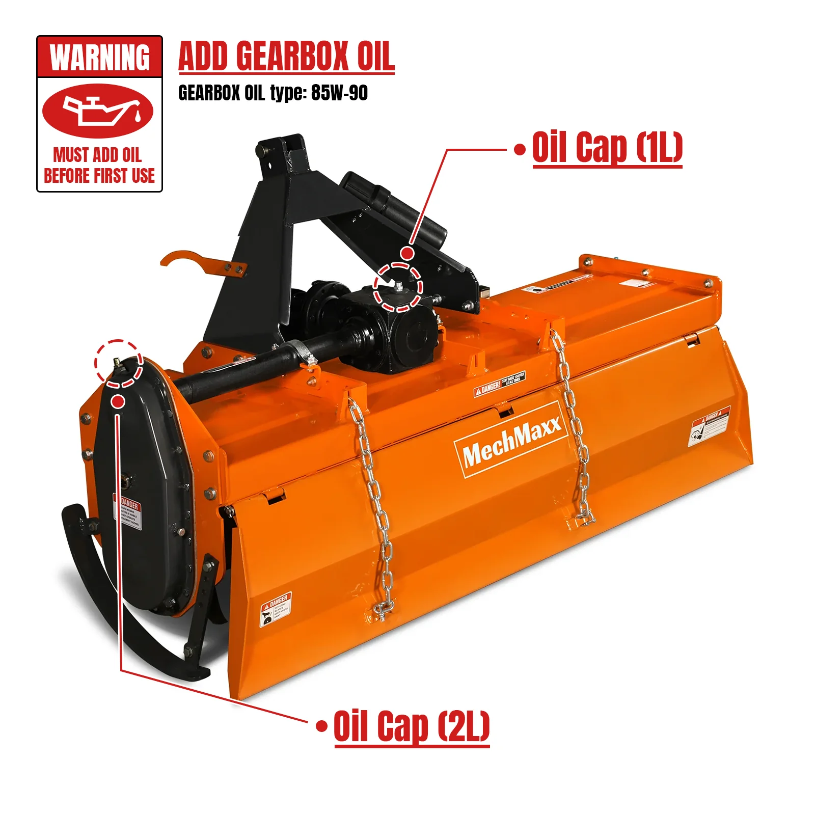 6FT 3-Point Gear Drive Rotary Tiller, 30-60HP Tractor, PTO Shaft Included (With Slip Clutch), Cat. 2 Hookup, RT600 - Image 4