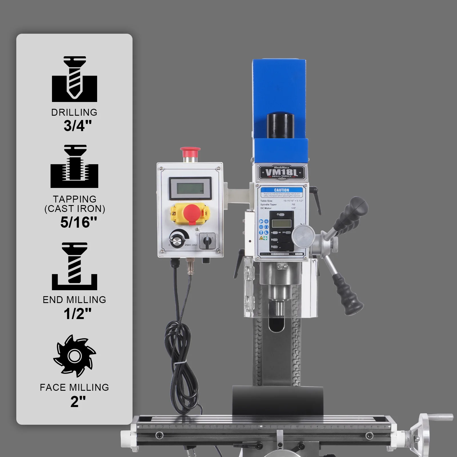 6"x20'' Benchtop Mill Drill Machine, Variable Speed, R8 Spindle, 1 HP, 110V, Brushless Motor Compact Milling Drilling Tool for Garage Shop - Image 3