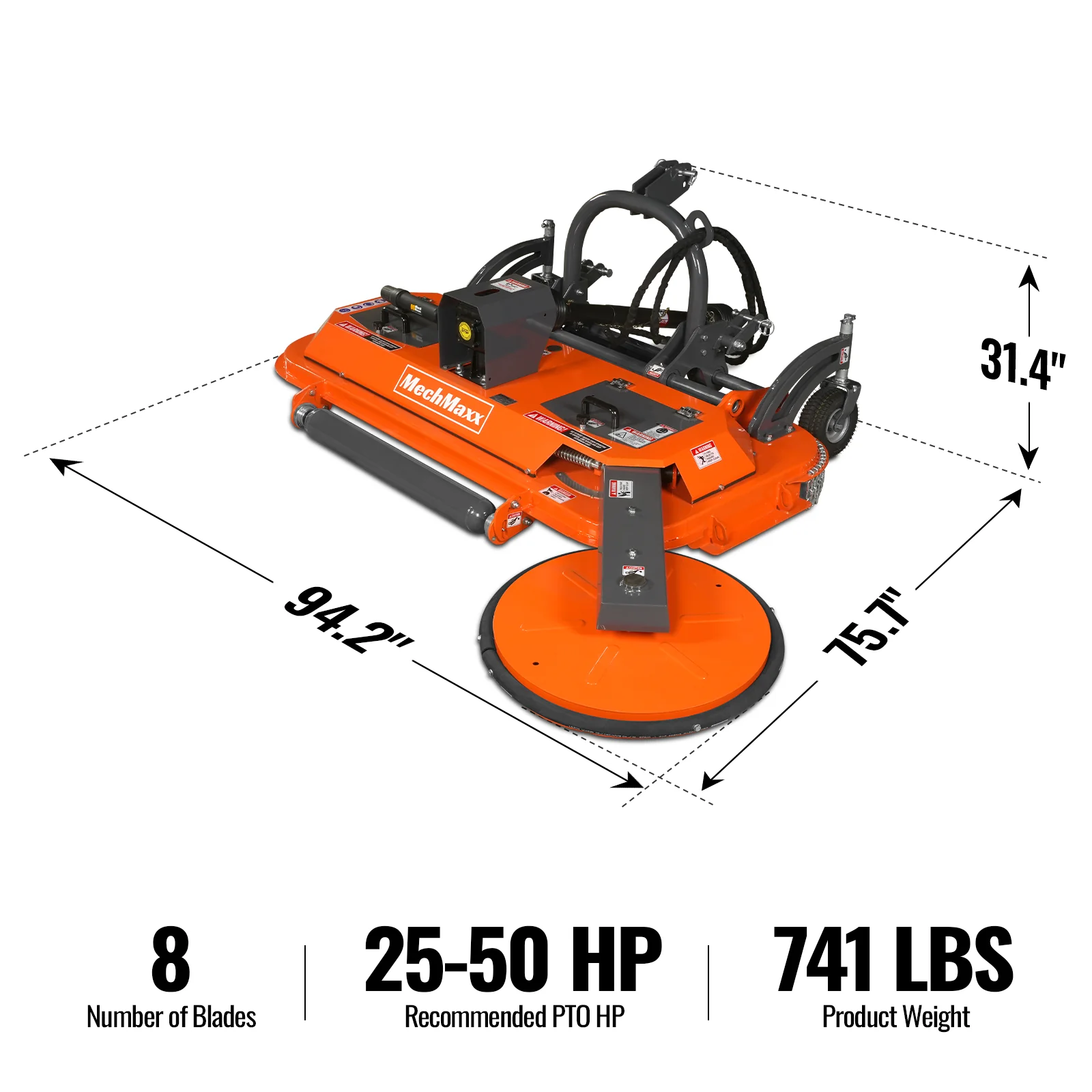 72 in Orchard Finish Mower, 3 Point Hitch Cat.1, Hydraulic Offset, PTO Shaft Included with Shear Bolt, 25-50 HP, FMS72 - Image 2