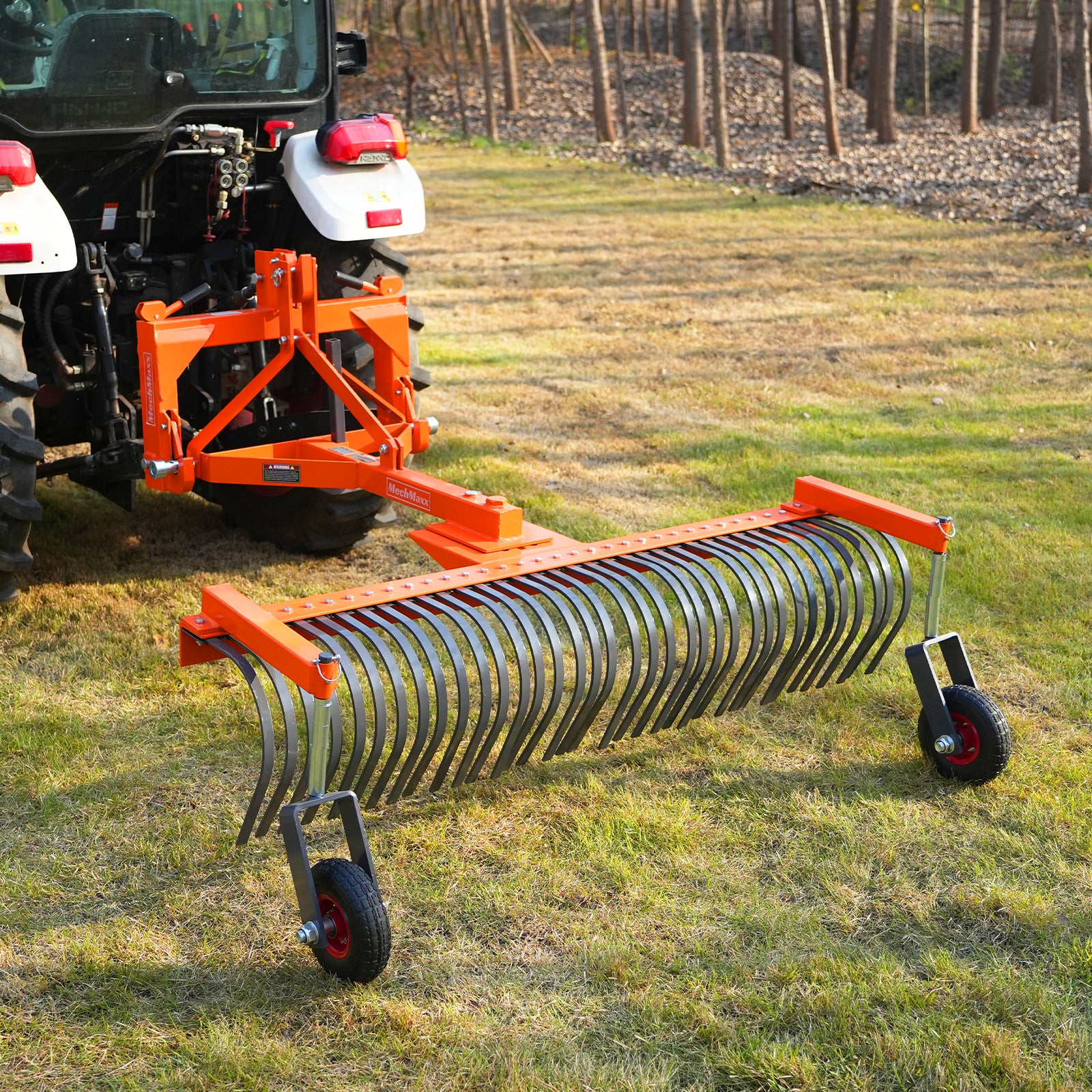 72" Landscape Rake with Bolt-On Wheels & 36 Tines 3 Point Hitch Tractor Attachment, LR72W - Image 3