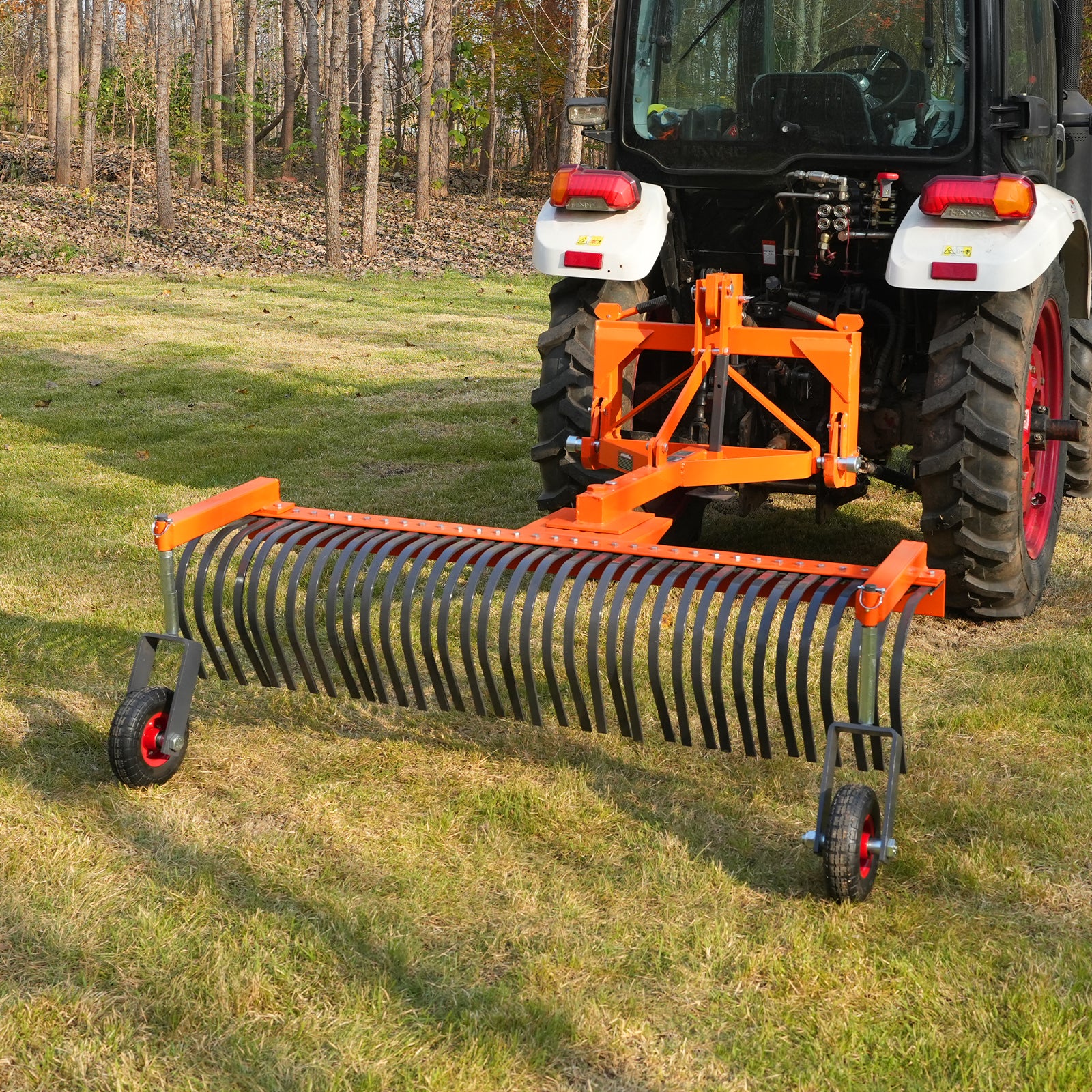 72" Landscape Rake with Bolt-On Wheels & 36 Tines 3 Point Hitch Tractor Attachment, LR72W - Image 5