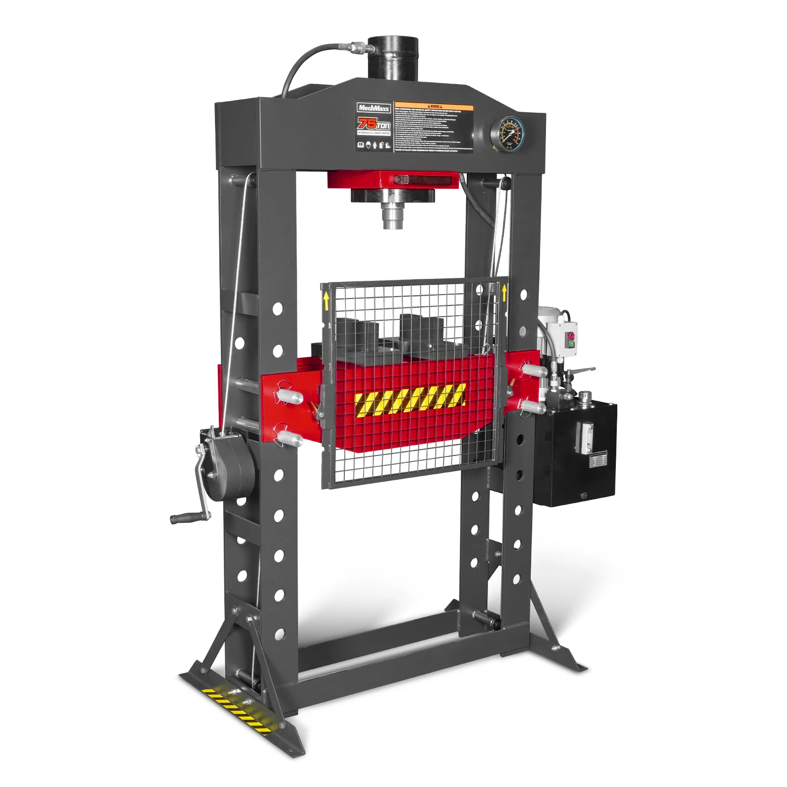 75 Ton H-Frame Electric Hydraulic Shop Press with Hand Winch, 110V Motor, Fully Welded Steel Frame, Safety Guard, Foot Pedal Control, HSP75E - Image 19
