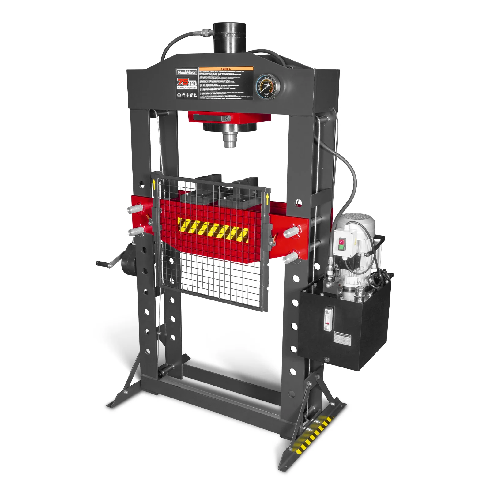 75 Ton H-Frame Electric Hydraulic Shop Press with Hand Winch, 110V Motor, Fully Welded Steel Frame, Safety Guard, Foot Pedal Control, HSP75E - Image 25