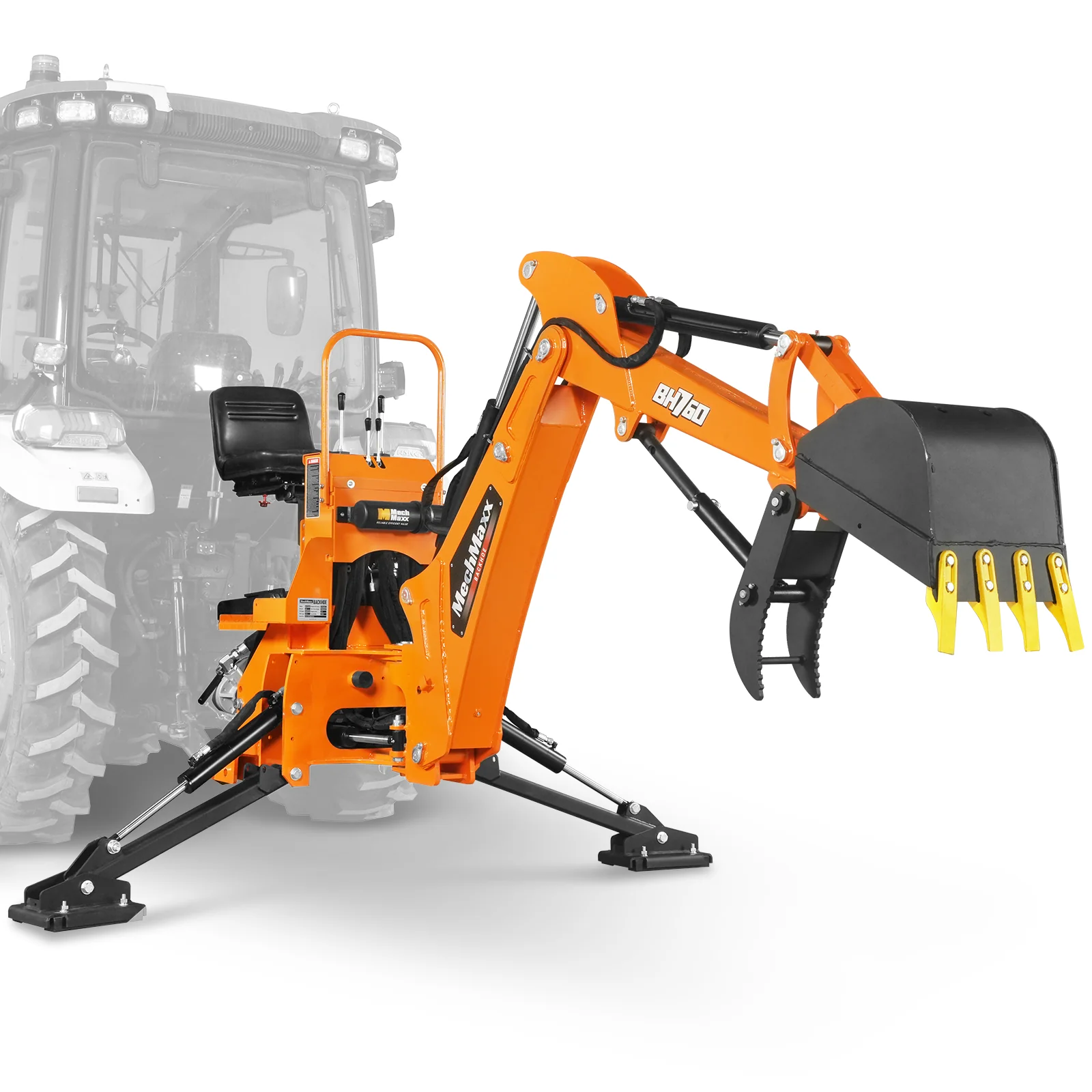 8' Tractor Backhoe Attachment with Mechanical Thumb,  15" Bucket,  ISO/SAE Switchable Controls,  Self-Contained Hydraulic System,  3 Point Hitch Cat.1 & 2,  20-100 HP,  BH760M - Image 21