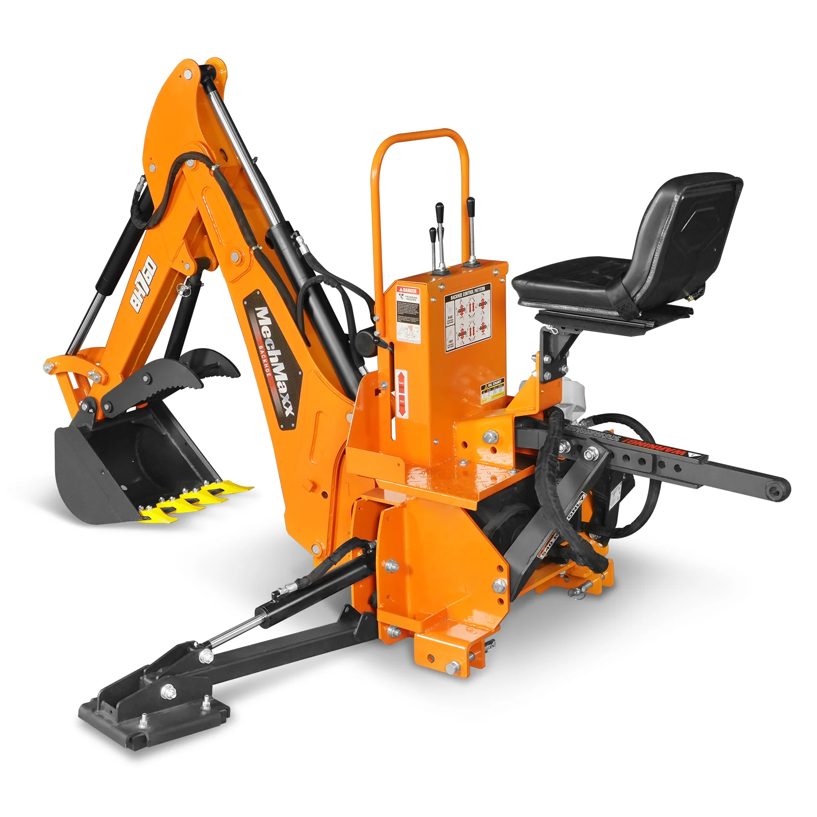 8' Tractor Backhoe Attachment with Mechanical Thumb,  15" Bucket,  ISO/SAE Switchable Controls,  Self-Contained Hydraulic System,  3 Point Hitch Cat.1 & 2,  20-100 HP,  BH760M - Image 27