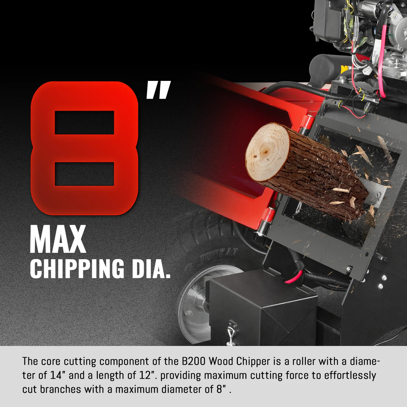 8 inch HONDA E-Start 688cc 22hp Gas Powered 4 - Wheel Drum Wood Chipper with Taillight ,  B200 - Image 7