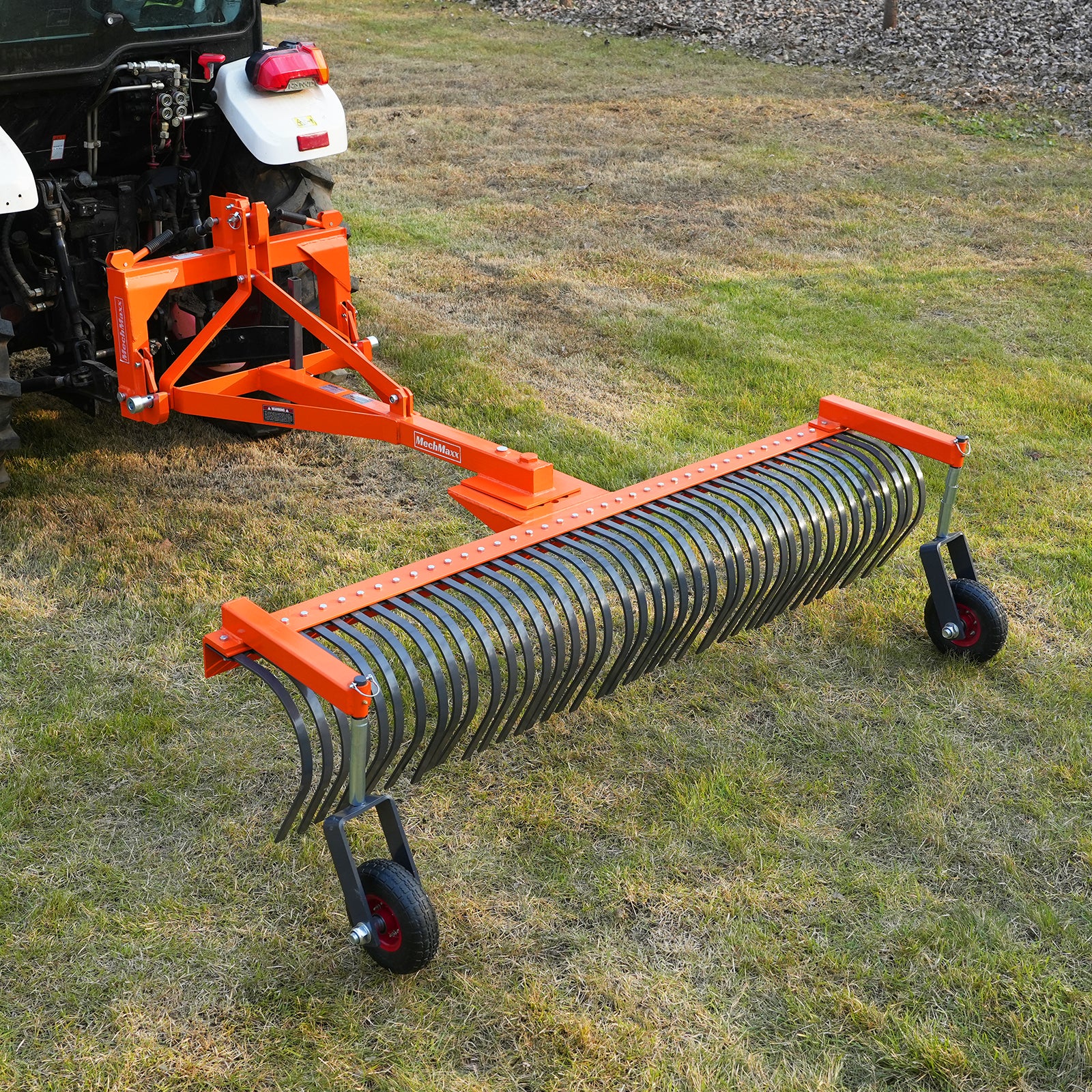 84" Landscape Rake with Bolt-On Wheels & 42 Tines 3 Point Hitch Tractor Attachment,  LR84W - Image 3