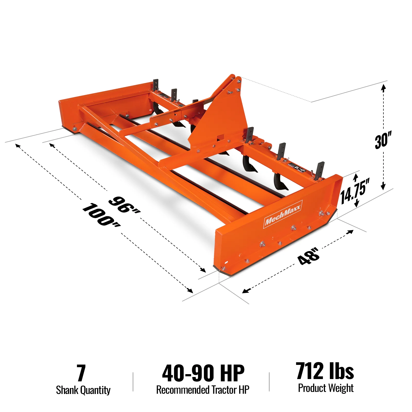 96" Heavy Duty Land Leveler Land Plane Scraper Grader with Shanks 3 Point Hitch,  LP96 - Image 2