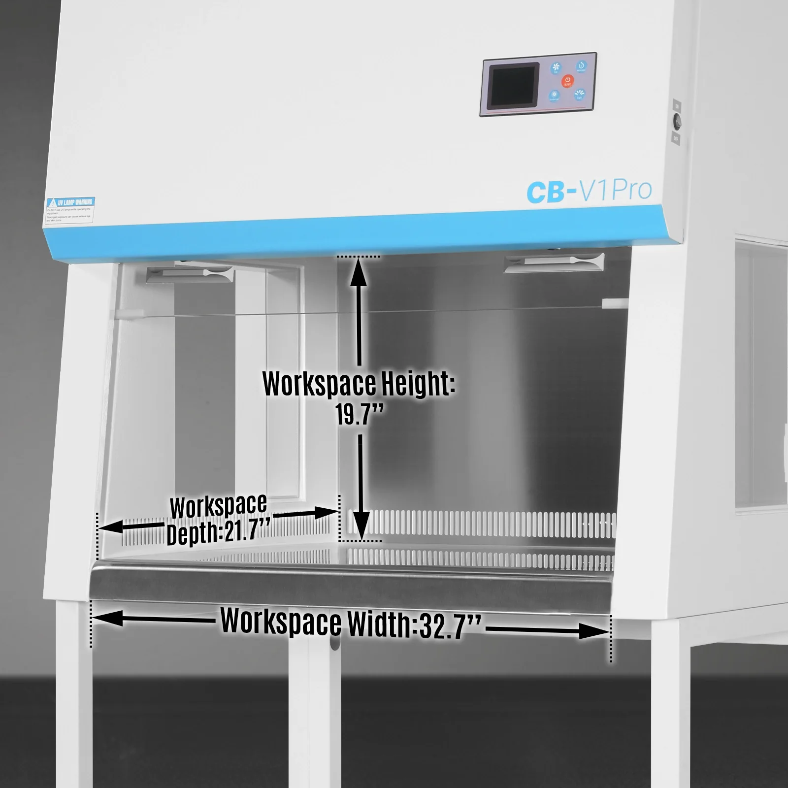 39″ Wide CB-V1Pro Vertical Laminar Flow Clean Bench with HEPA Filtration & UV Sterilization | ISO Class 5 - Image 3