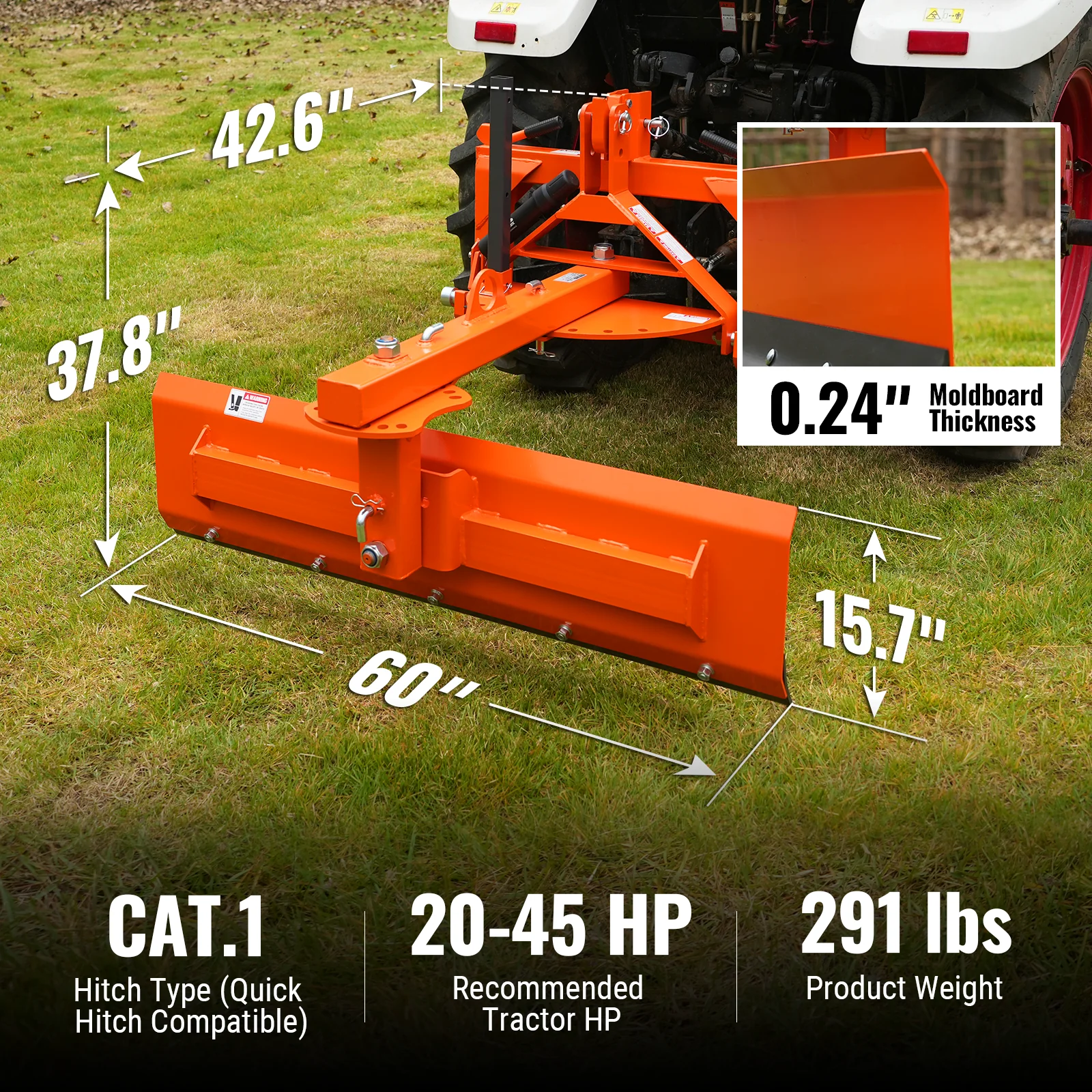 60" 6-Way Rear Blade 3 Point Hitch Tractor Attachment,  RB60S - Image 2