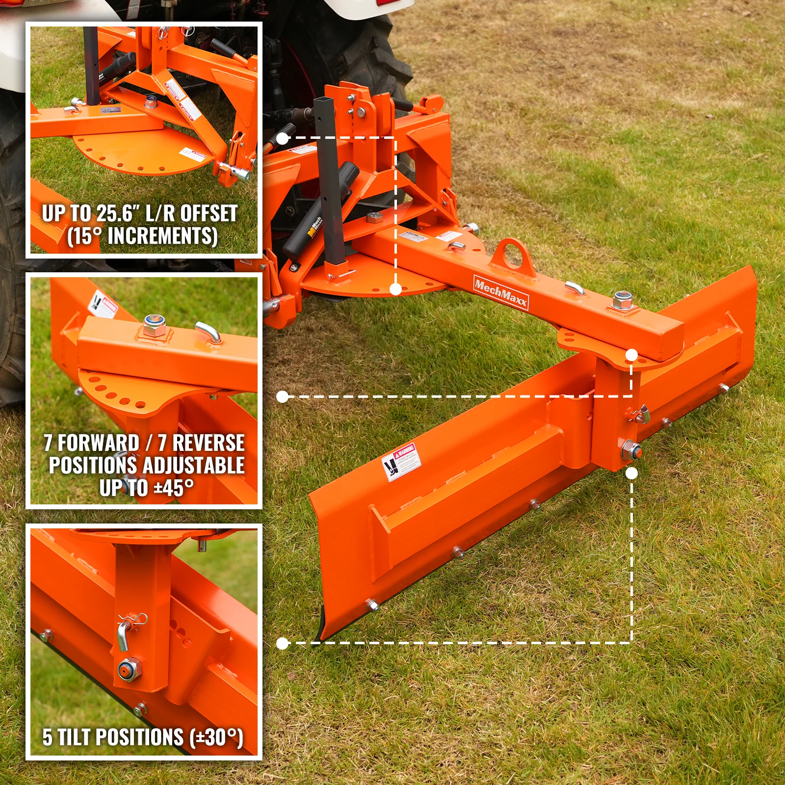 72" 6-Way Rear Blade 3 Point Hitch Tractor Attachment,  RB72S - Image 3