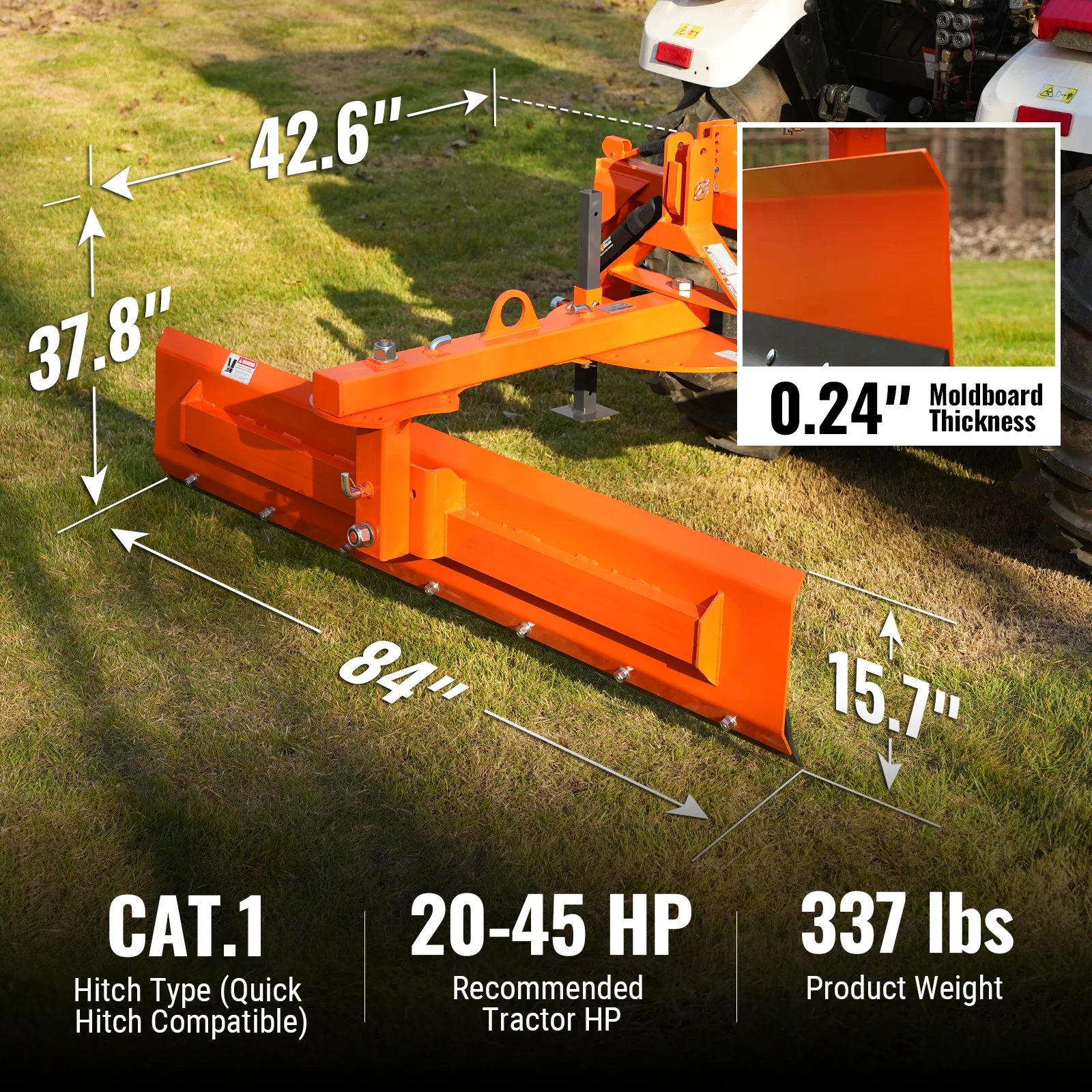 84" 6-Way Rear Blade 3 Point Hitch Tractor Attachment,  RB84S - Image 2