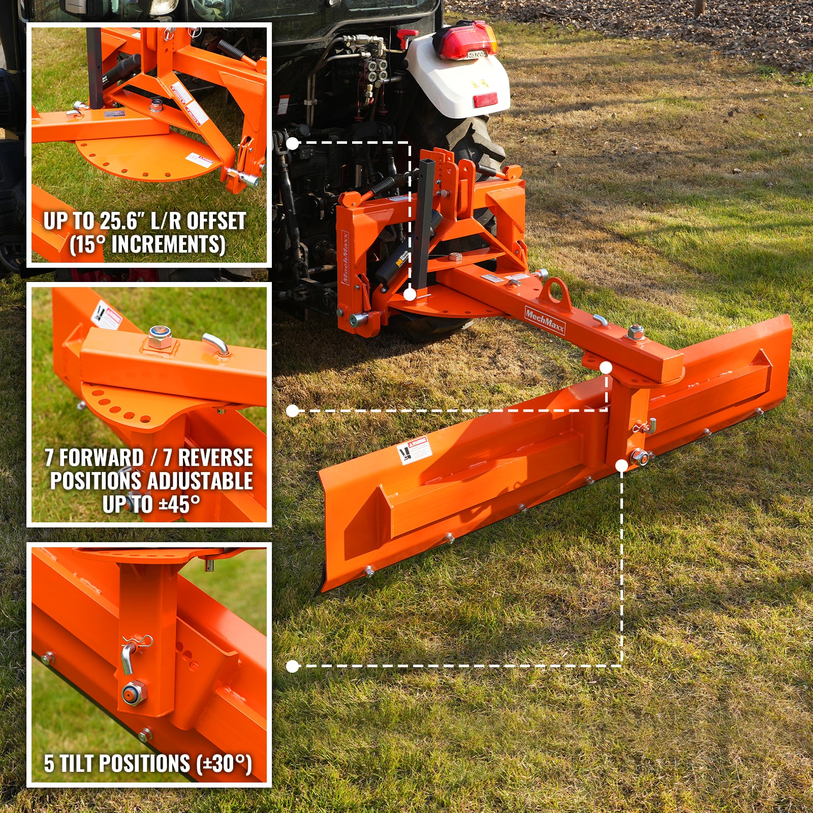 84" 6-Way Rear Blade 3 Point Hitch Tractor Attachment,  RB84S - Image 3