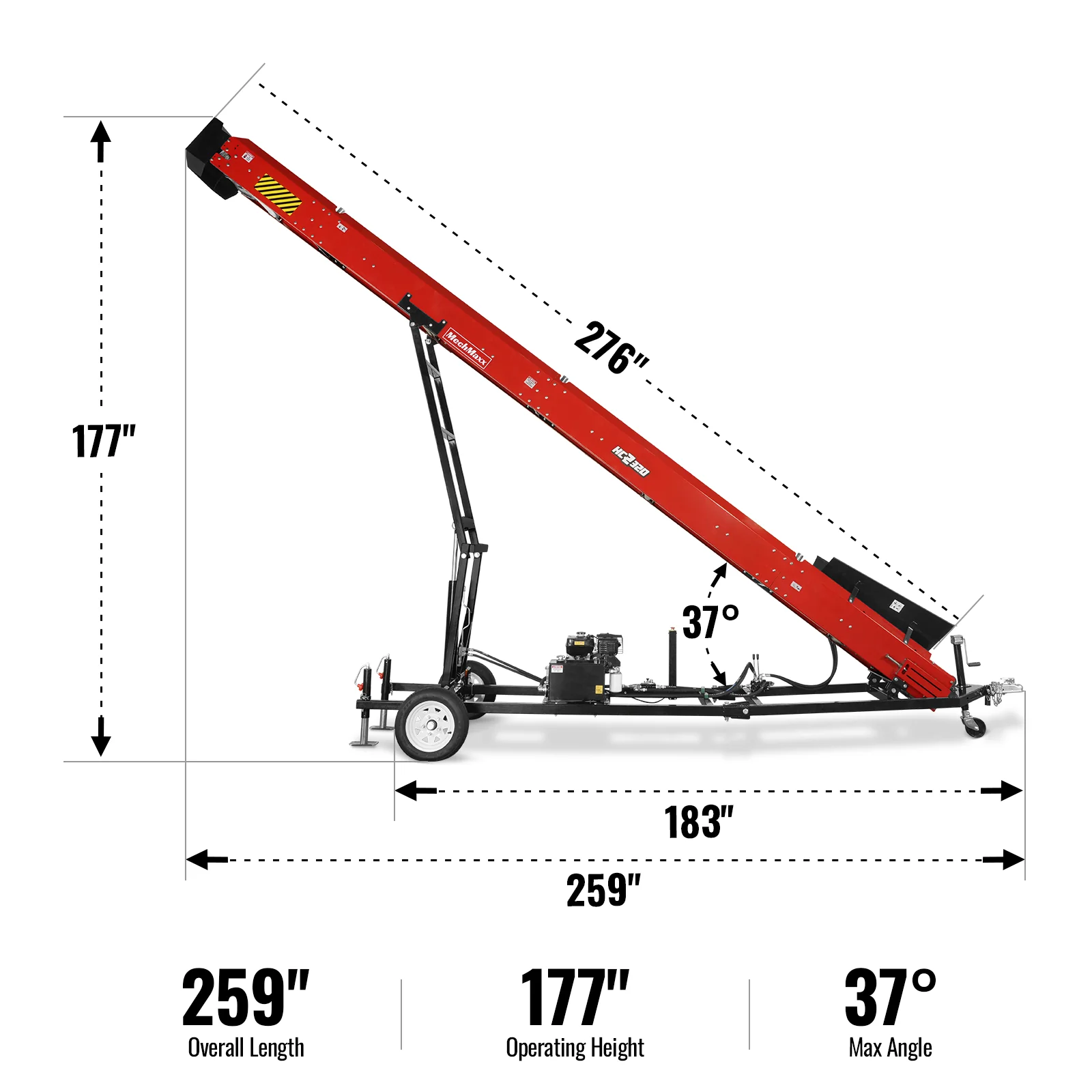Heavy Duty Conveyor, 9HP 270cc Gasoline Powered Max. 180" Lift Height, 276'' Length, 24" Width, HC2320 - Image 4