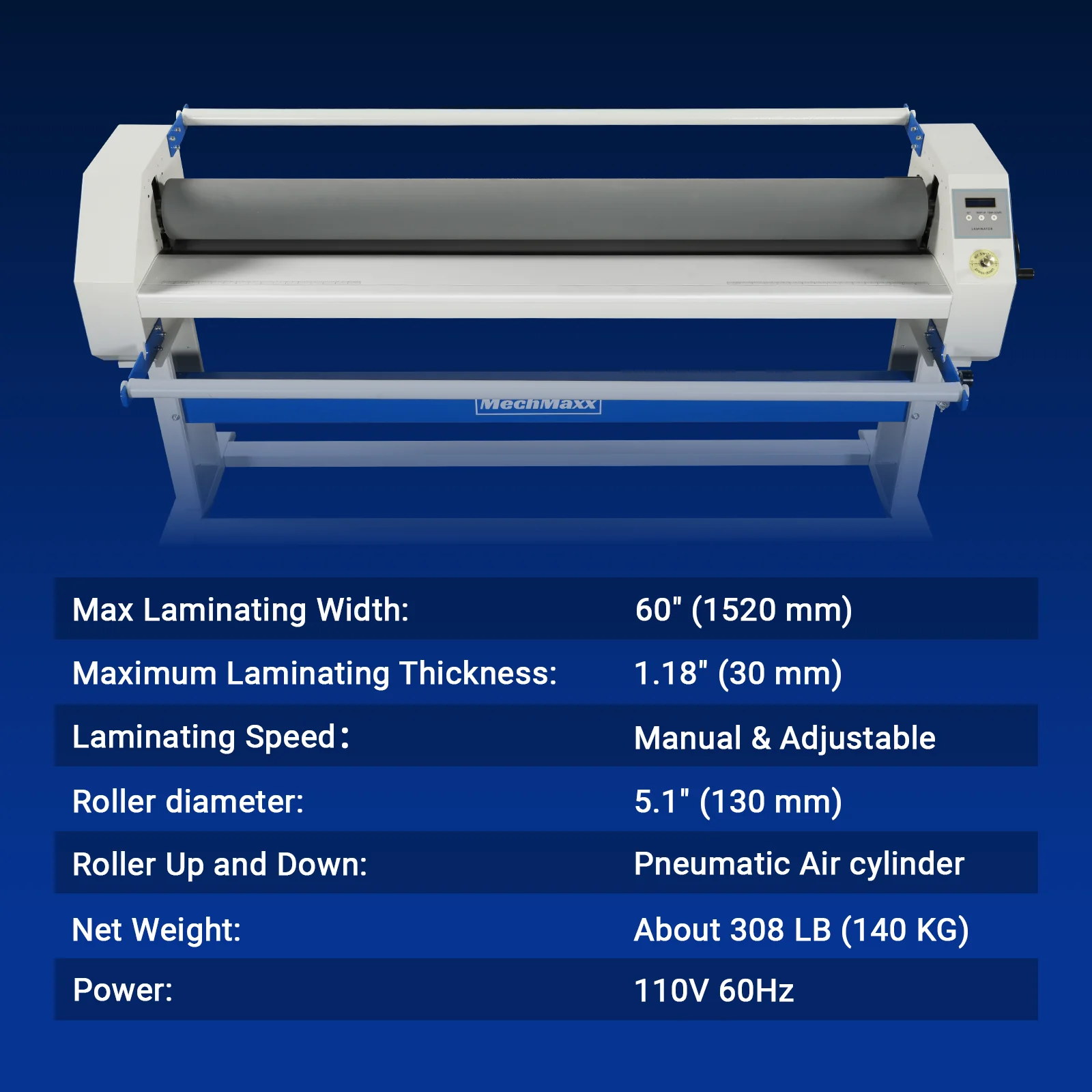 63" Wide Format Pneumatic Laminator Manual Cold Laminating Machine 60" Max Laminating Width,Pneumatic Roller Lift Portable Stand Included, 0.78" Max Thickness (Requires Air Compressor, Not Included) 1600-C2 - Image 7